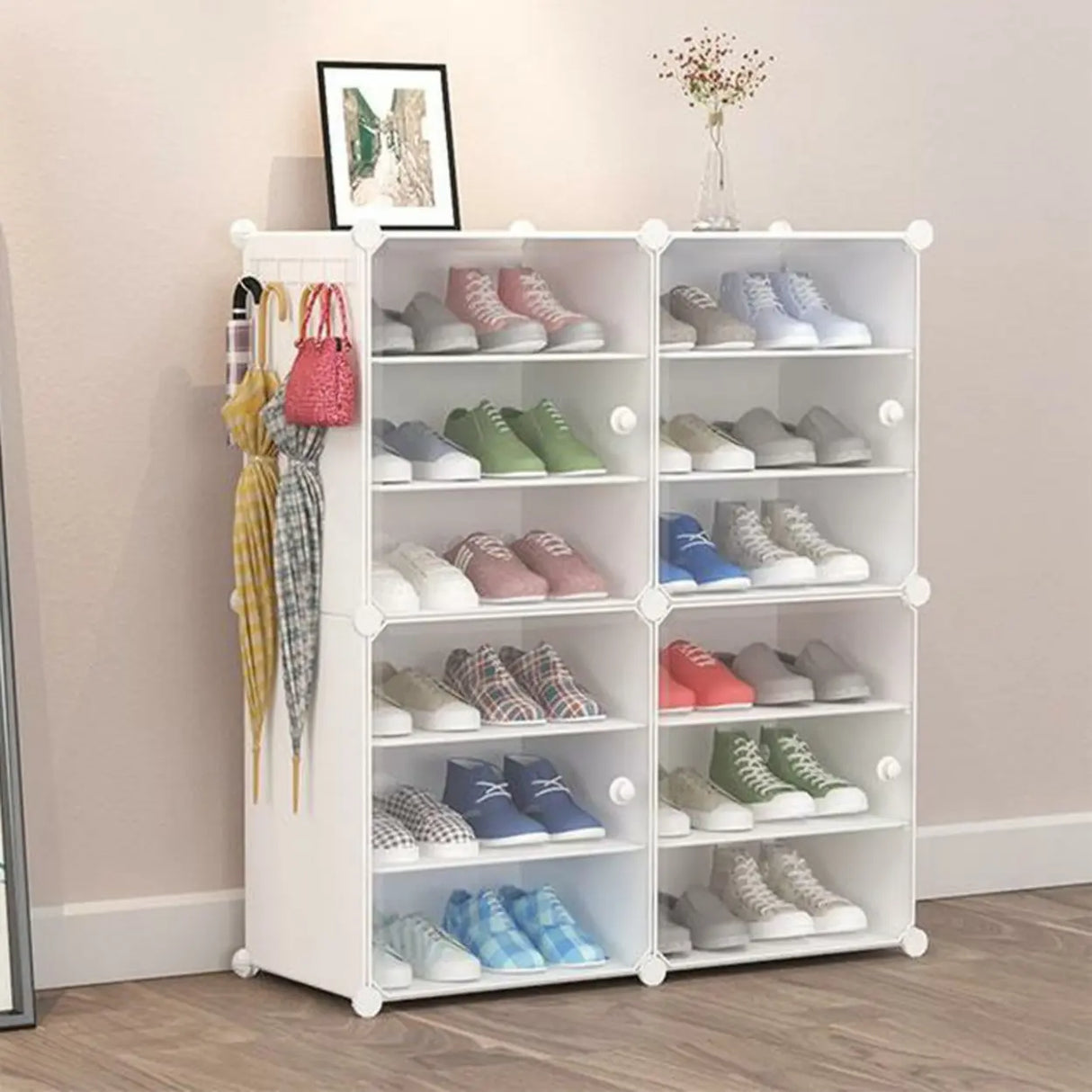 Adjustable Plastic Hallway White Medium Shoe Storage Image - 1