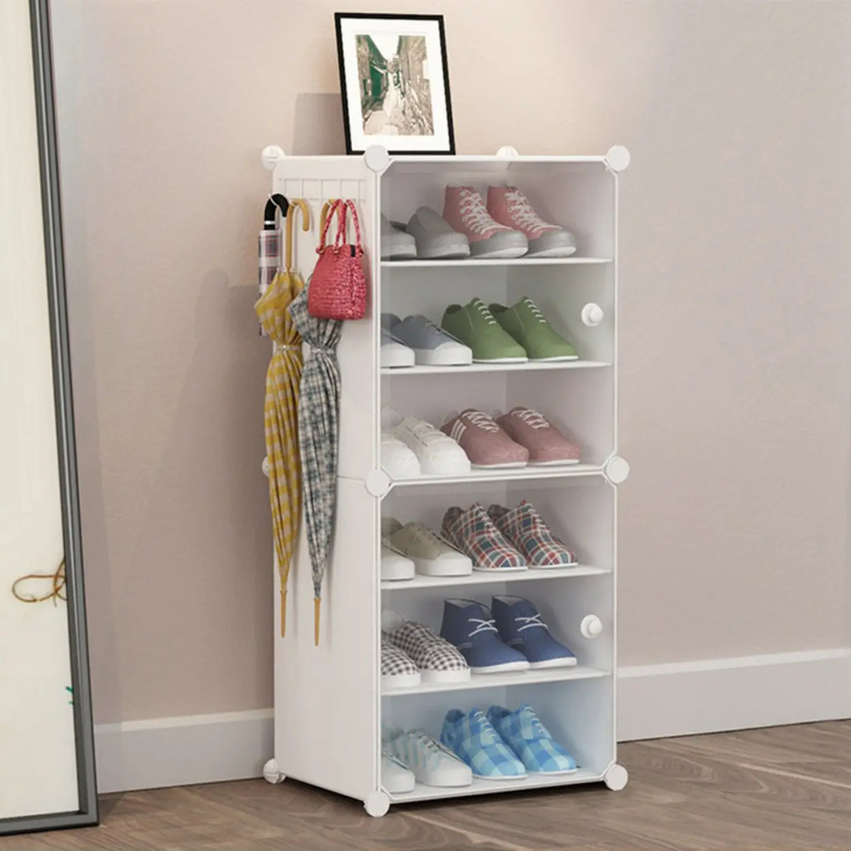 Adjustable Plastic Hallway White Medium Shoe Storage Image - 2