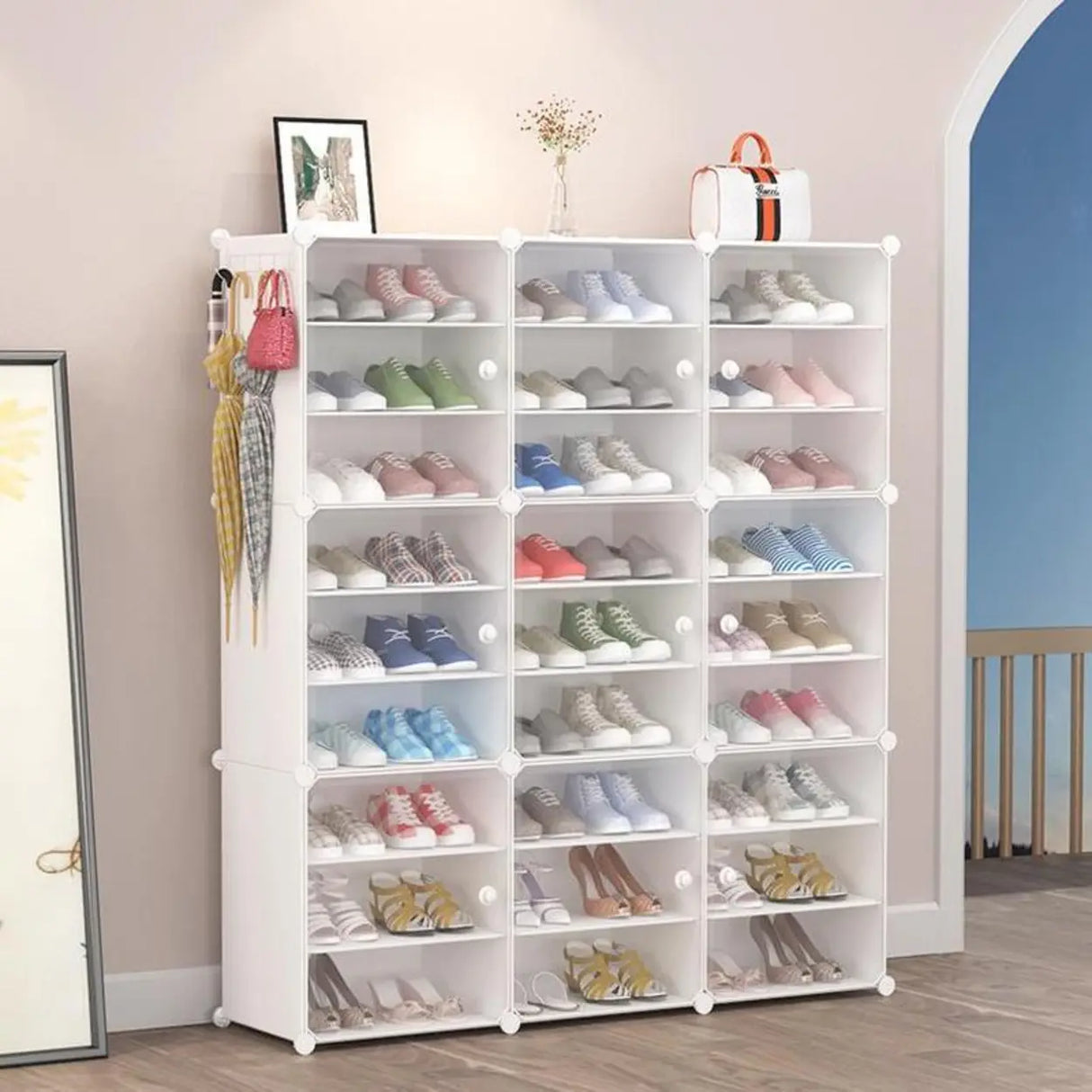 Adjustable Plastic Hallway White Medium Shoe Storage Image - 23