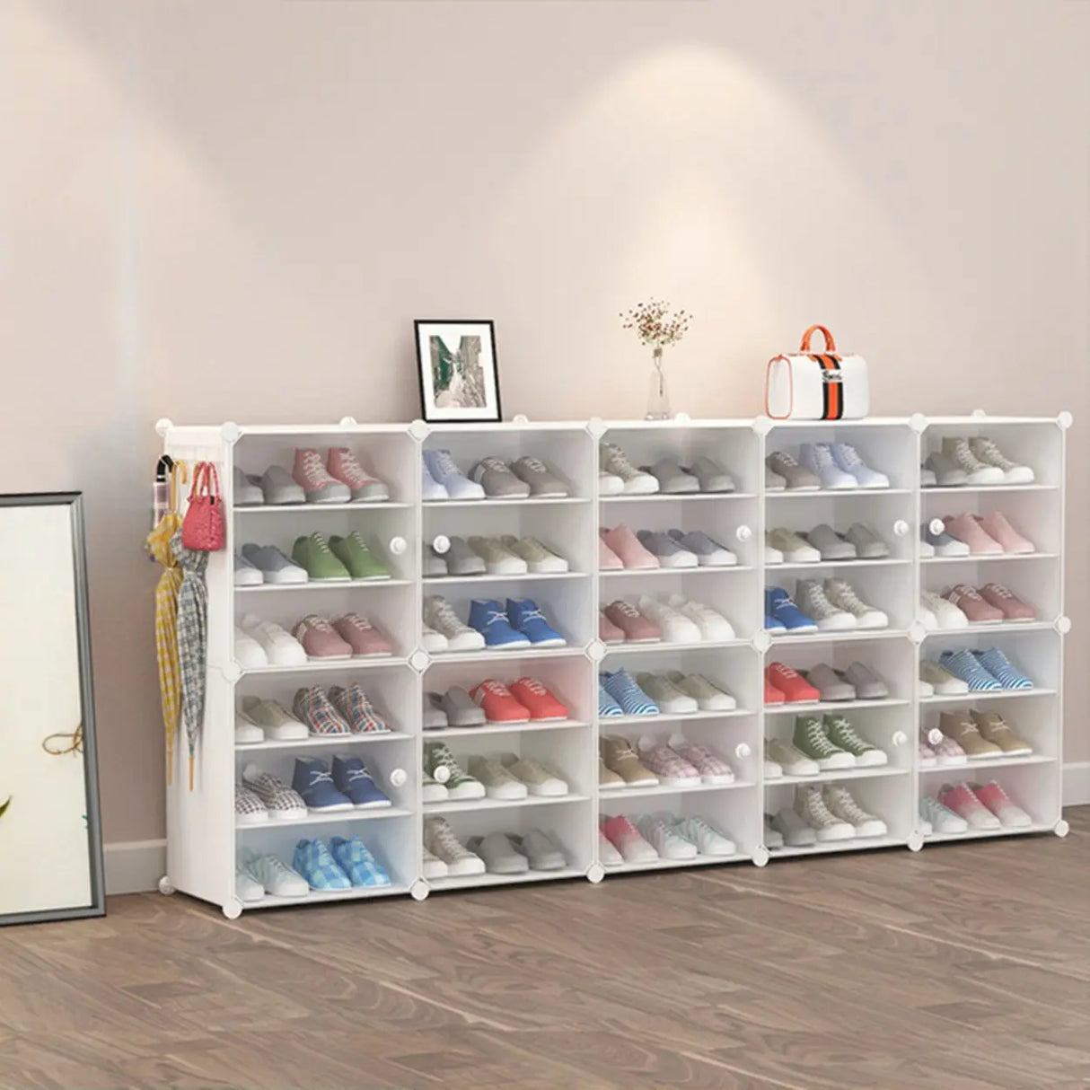 Adjustable Plastic Hallway White Medium Shoe Storage Image - 24