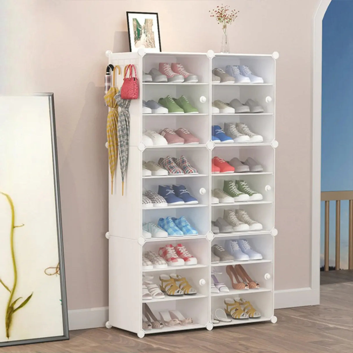 Adjustable Plastic Hallway White Medium Shoe Storage Image - 29
