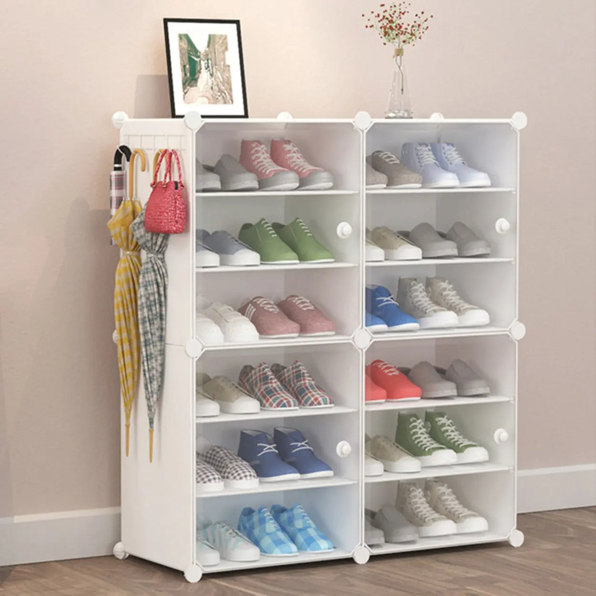 Adjustable Plastic Hallway White Medium Shoe Storage Image - 31