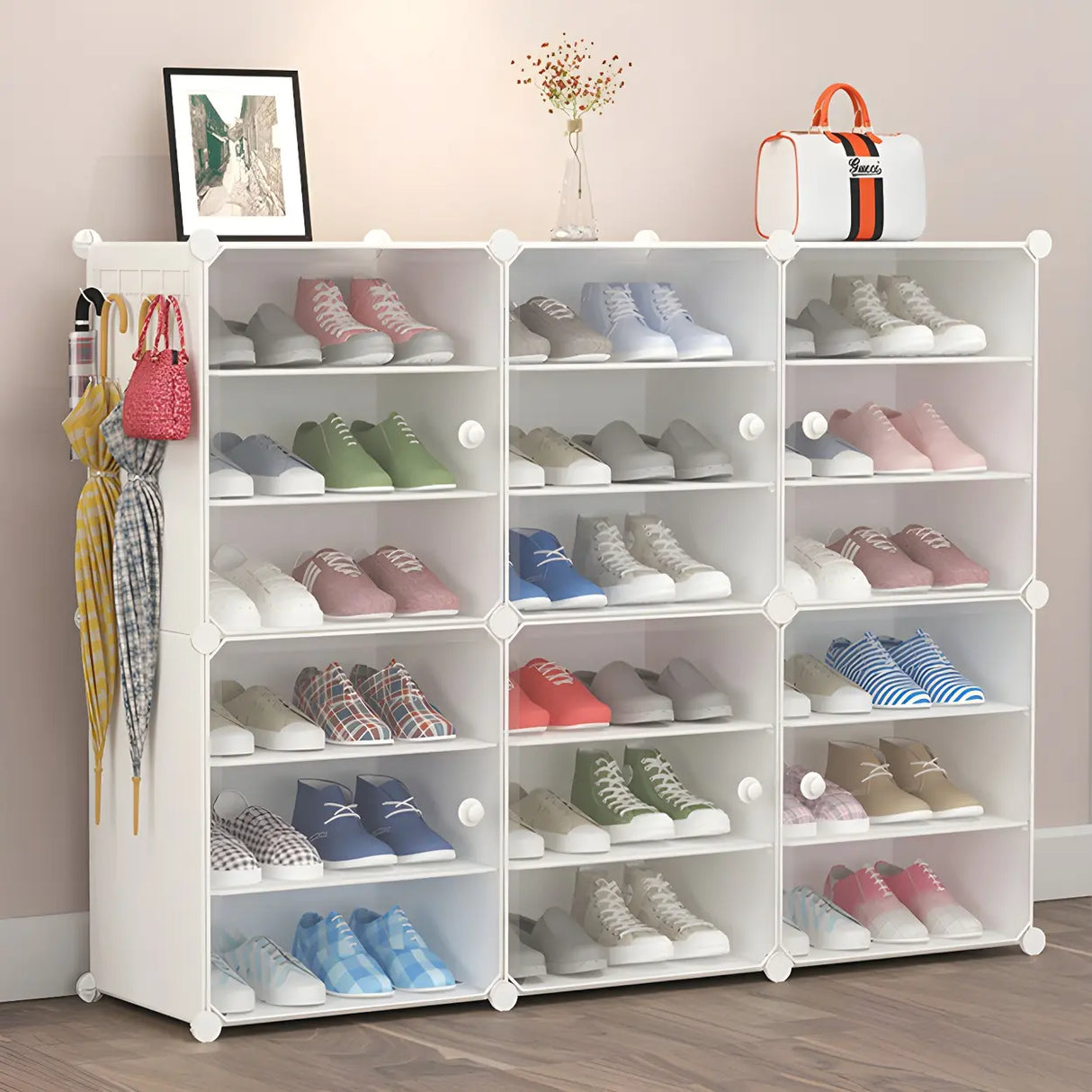 Adjustable Plastic Hallway White Medium Shoe Storage Image - 32