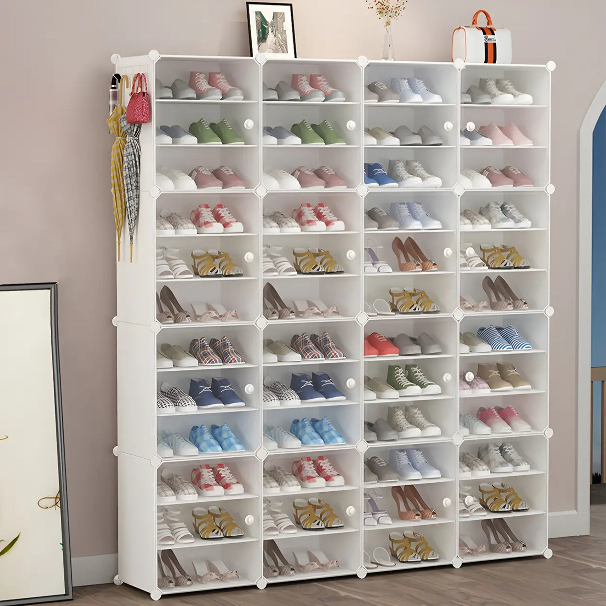 Adjustable Plastic Hallway White Medium Shoe Storage Image - 35