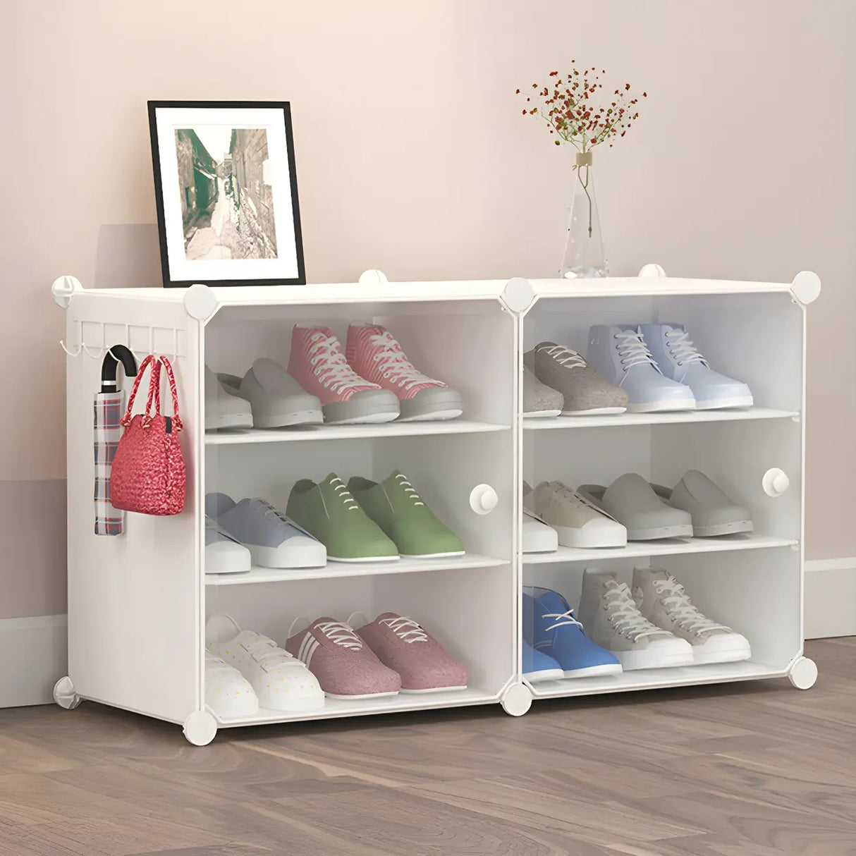 Adjustable Plastic Hallway White Medium Shoe Storage Image - 36