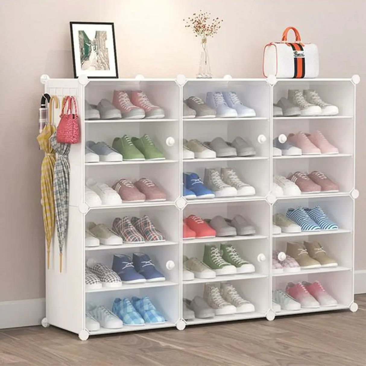 Adjustable Plastic Hallway White Medium Shoe Storage Image - 8