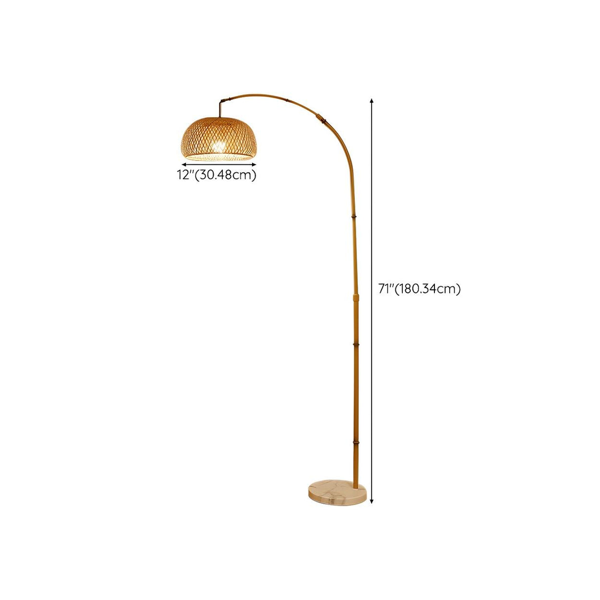 Adjustable Rattan Bowl Bamboo Arc Metal Floor Lamp