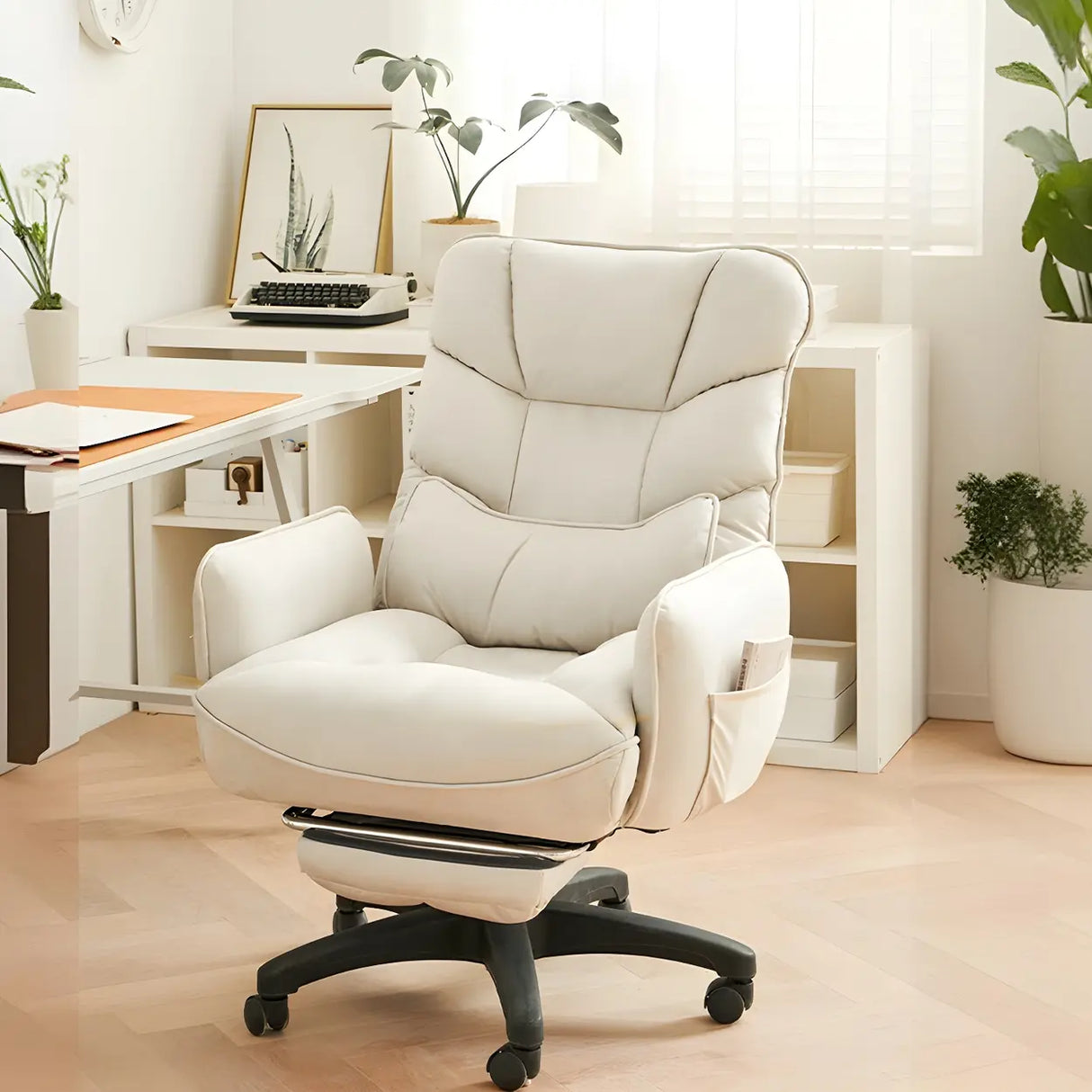 Adjustable Recliner Faux Leather Office Chair with Headrest Image - 1