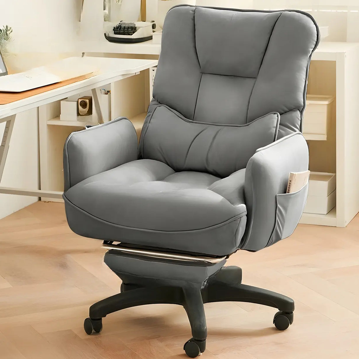 Adjustable Recliner Faux Leather Office Chair with Headrest Image - 10