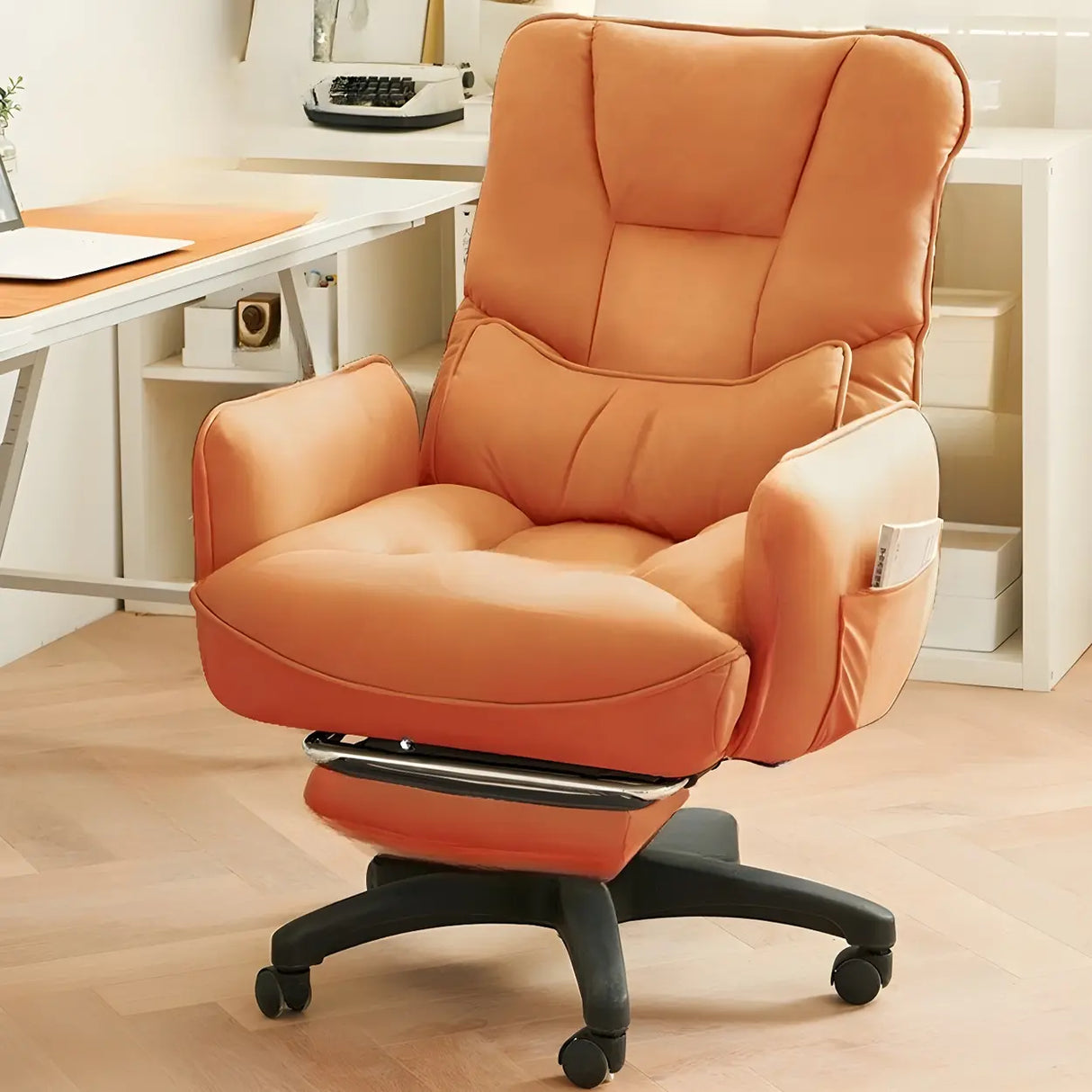 Adjustable Recliner Faux Leather Office Chair with Headrest Image - 13