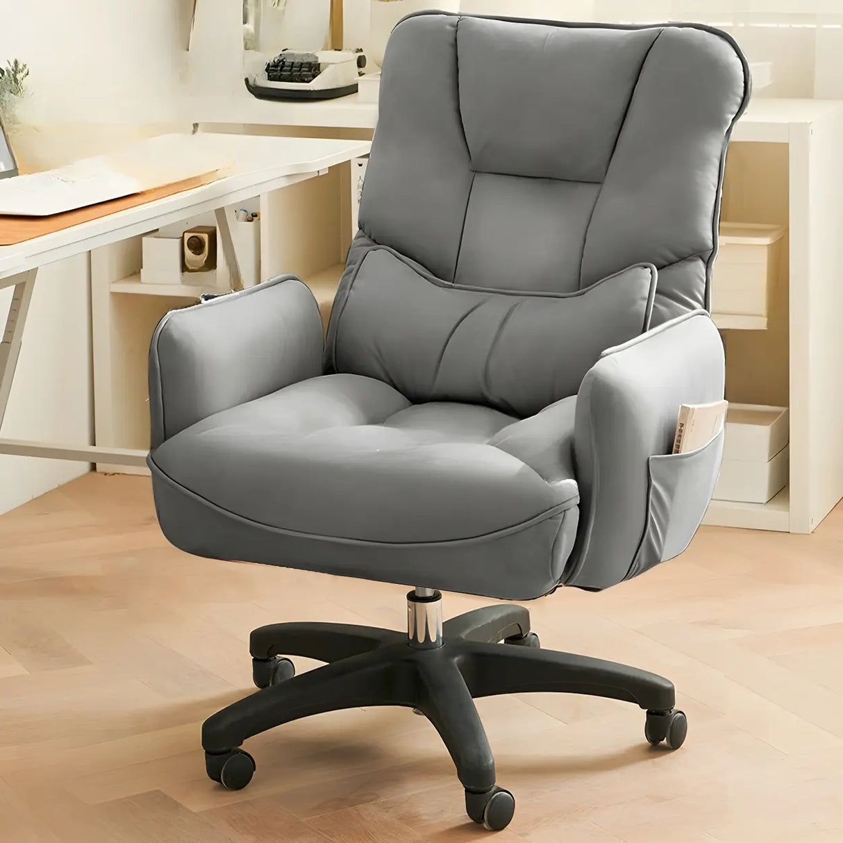Adjustable Recliner Faux Leather Office Chair with Headrest Image - 15