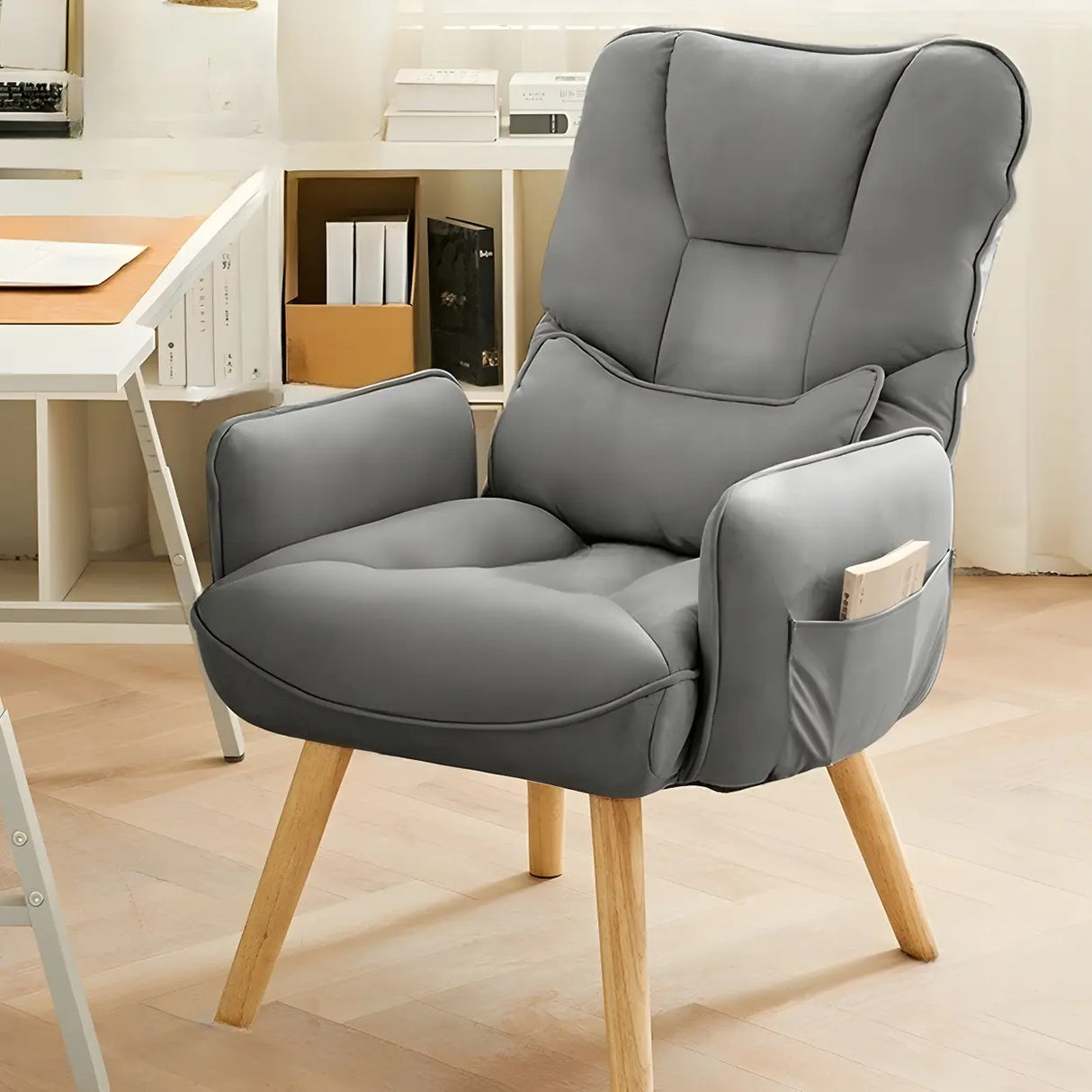 Adjustable Recliner Faux Leather Office Chair with Headrest Image - 2