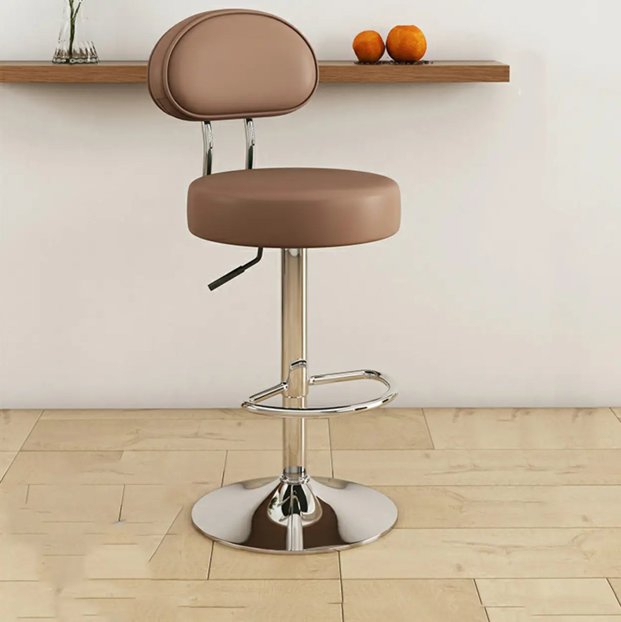 Adjustable Round Leather Backrest Swivel Bar Stool Grey Image - 16