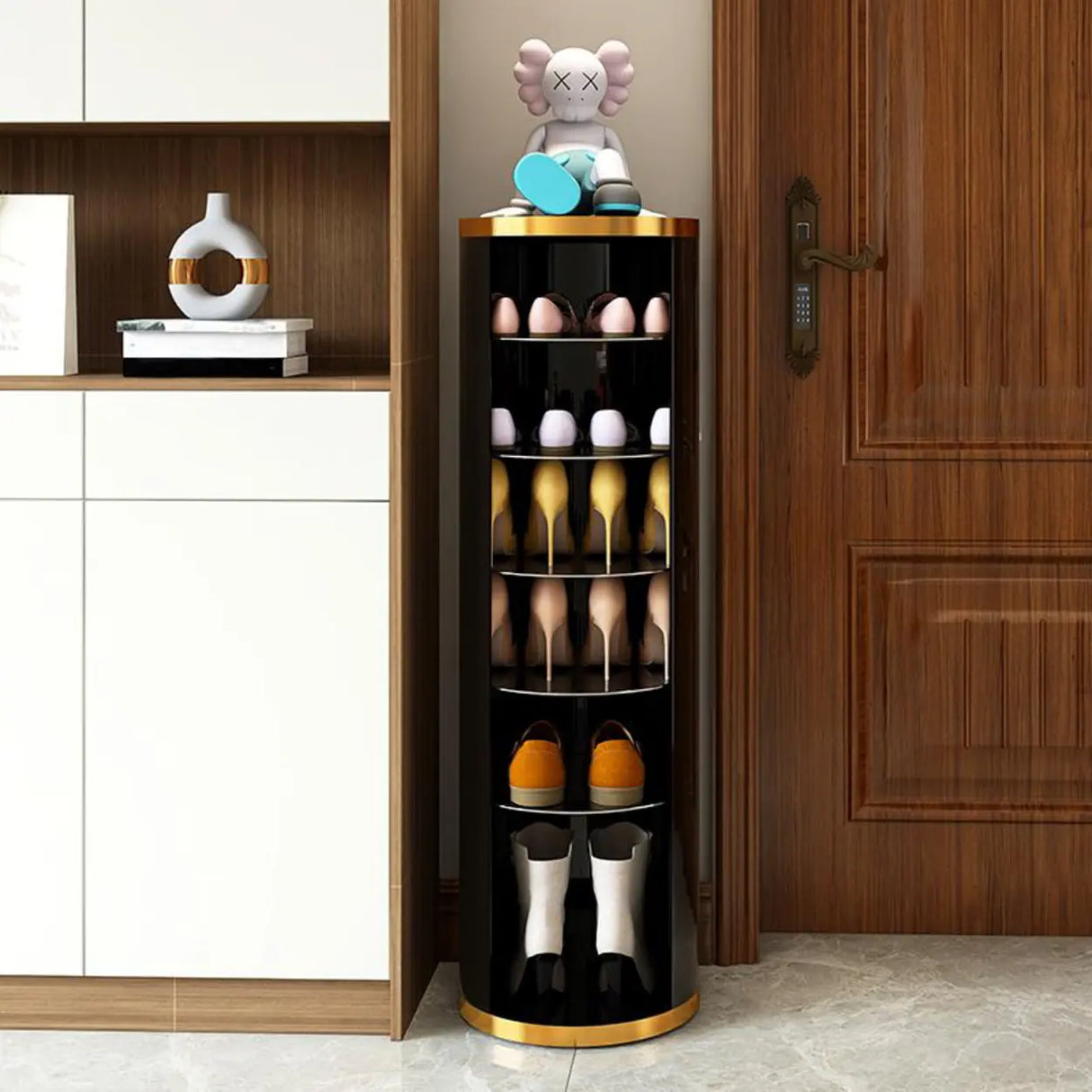 Adjustable Round Metal Corner Black Medium Shoe Rack Image - 4