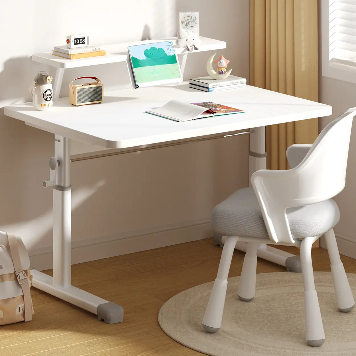 Adjustable Scratch Resistant White Wood Kids Desk Image - 1