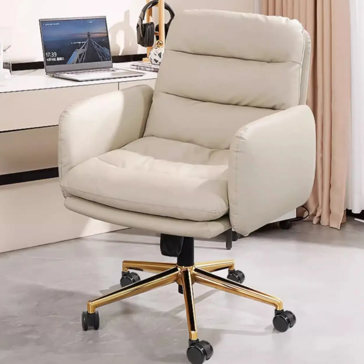 Adjustable Seat Height Ergonomic Office Chair with Casters Image - 1