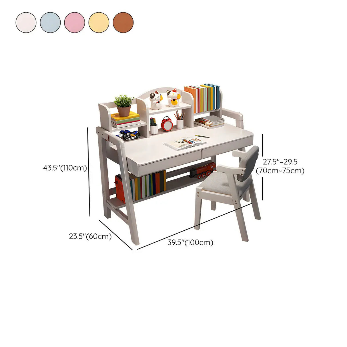 Adjustable Shelves Drawers Wood H-Shape Writing Desk Image - 15