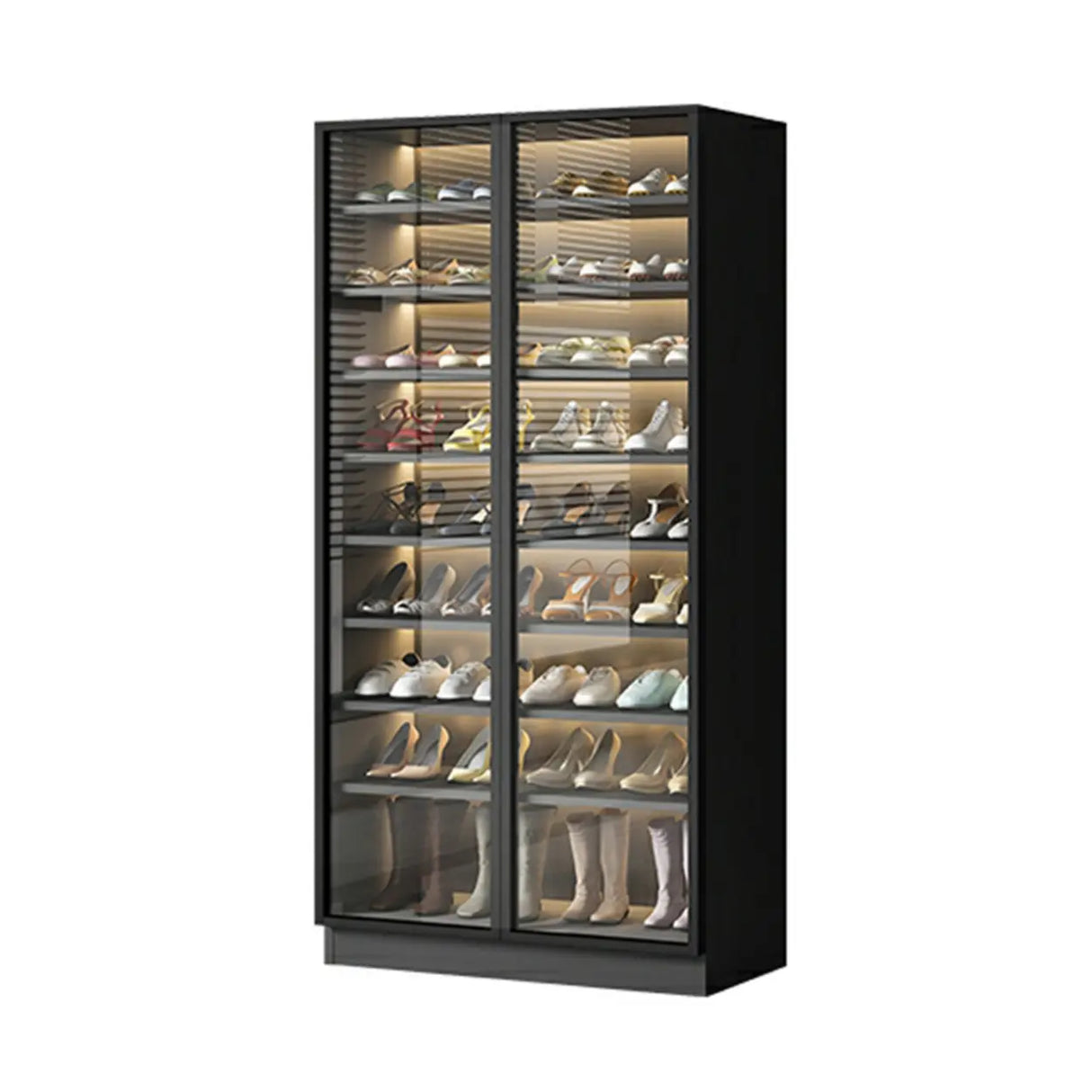 Adjustable Shelves Glass Door Black Large Shoe Cabinet Image - 10