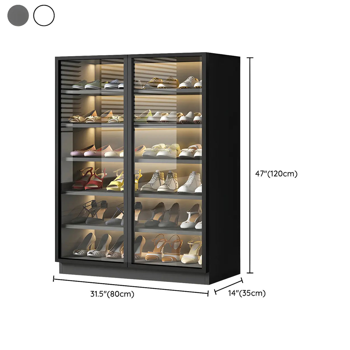 Adjustable Shelves Glass Door Black Large Shoe Cabinet Image - 22
