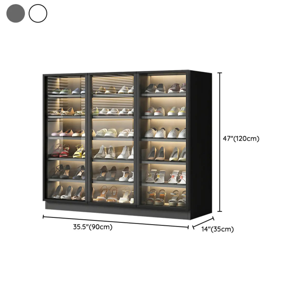 Adjustable Shelves Glass Door Black Large Shoe Cabinet Image - 23