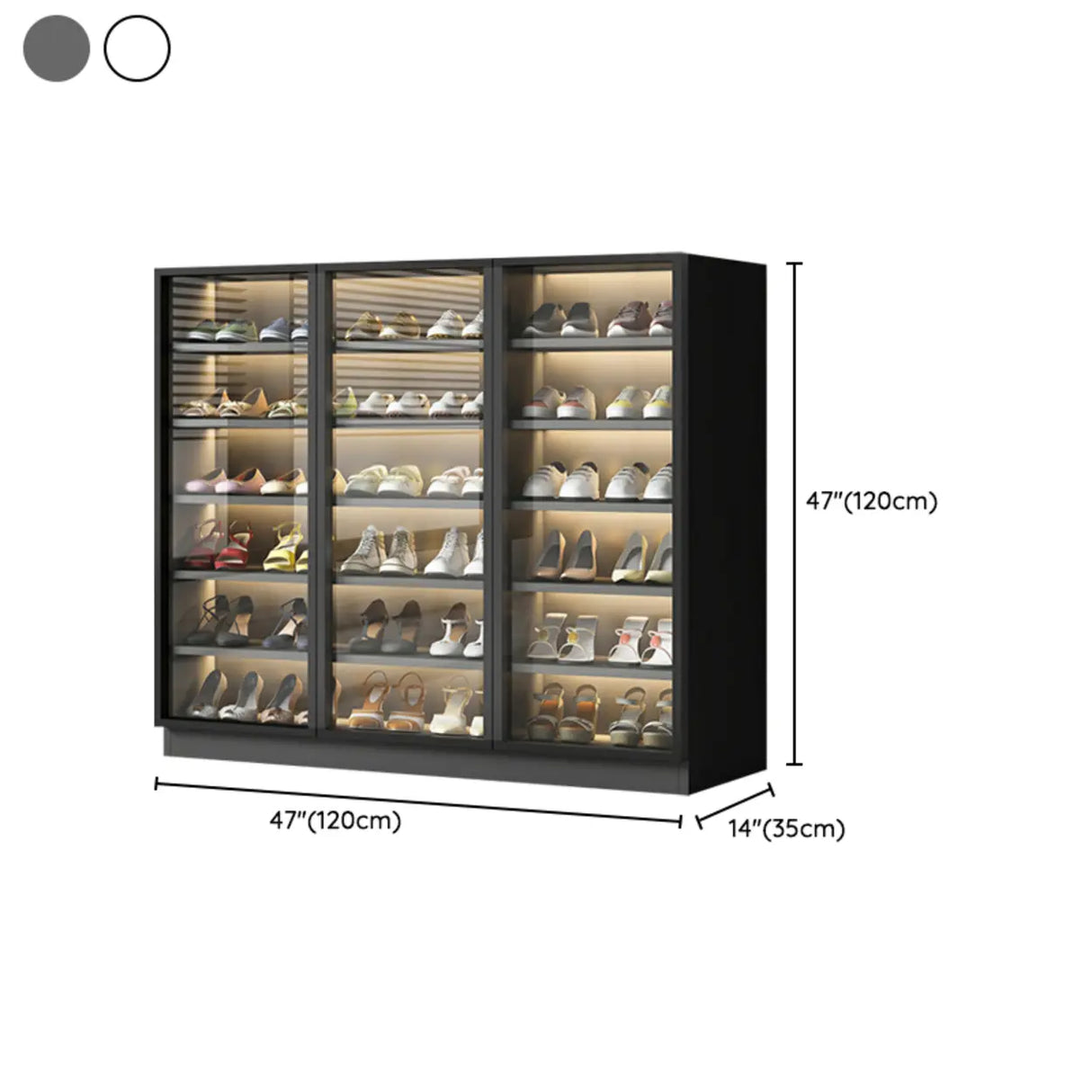 Adjustable Shelves Glass Door Black Large Shoe Cabinet Image - 24