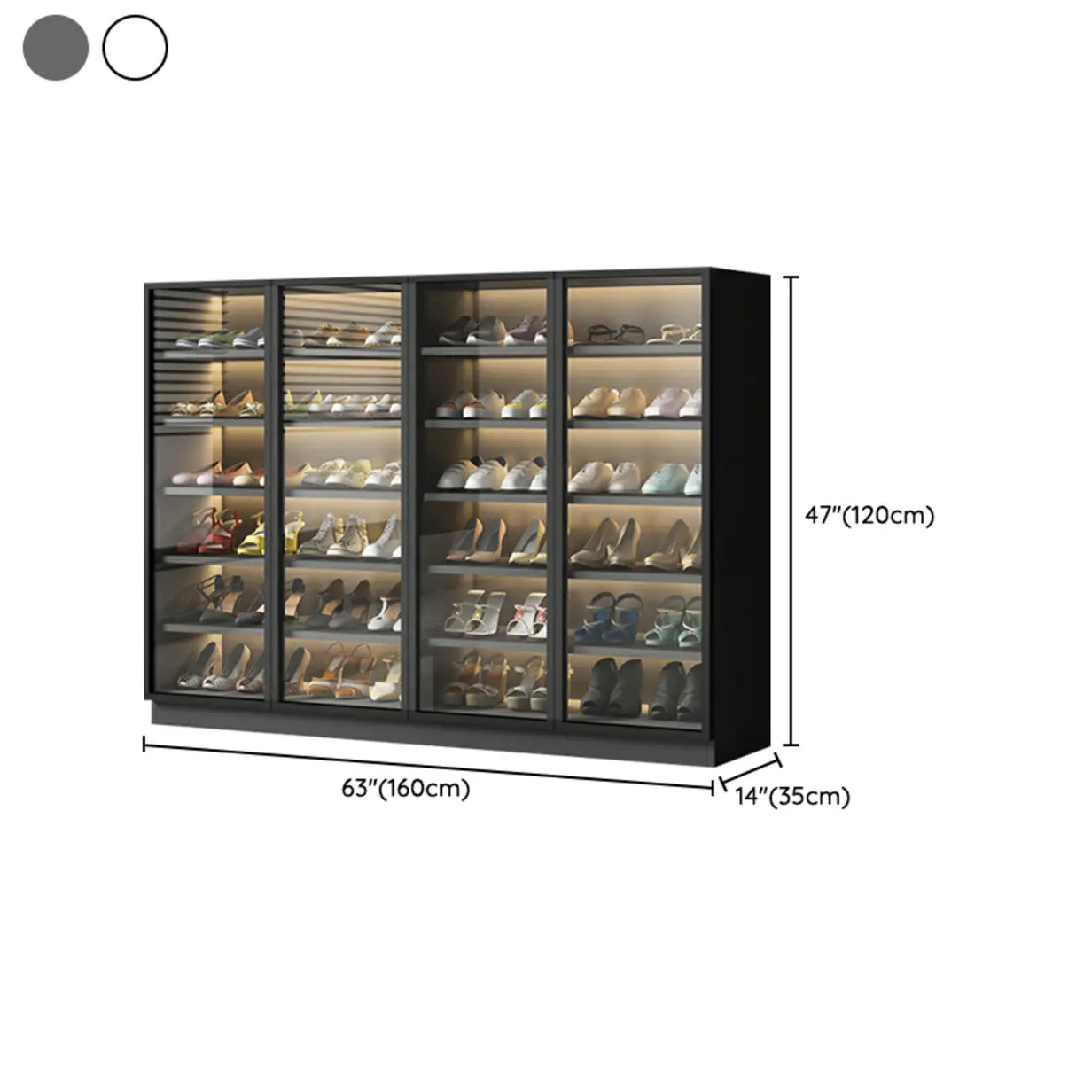 Adjustable Shelves Glass Door Black Large Shoe Cabinet Image - 25