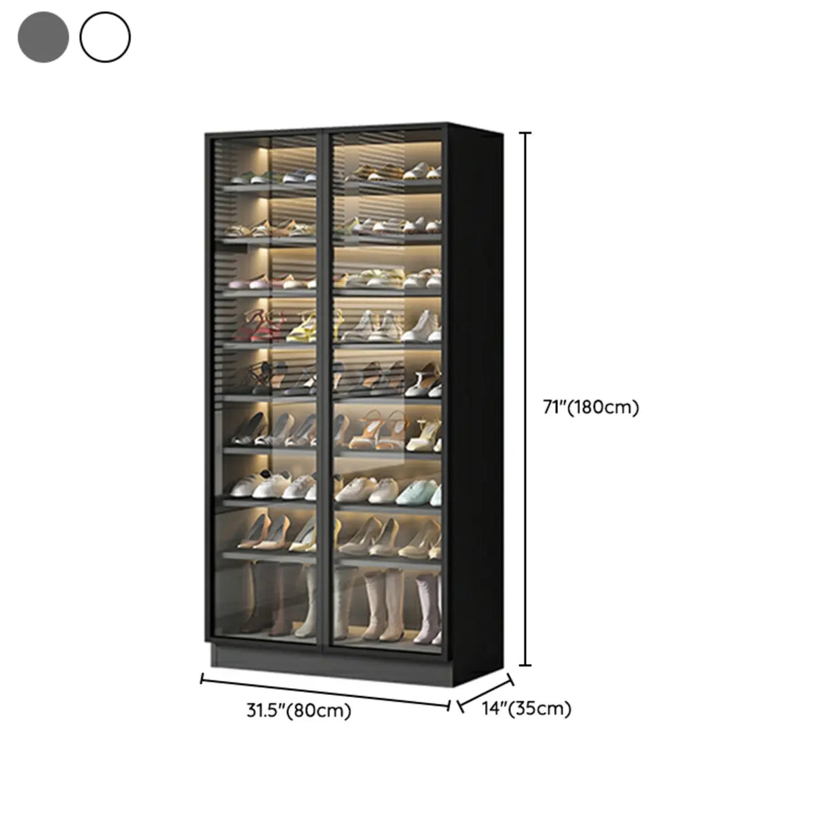 Adjustable Shelves Glass Door Black Large Shoe Cabinet Image - 27