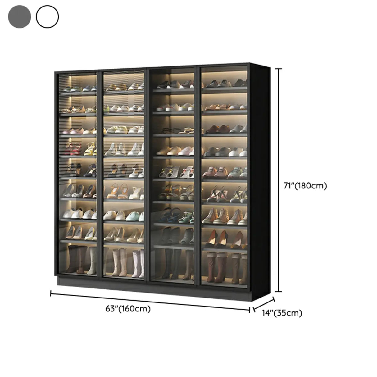 Adjustable Shelves Glass Door Black Large Shoe Cabinet Image - 31