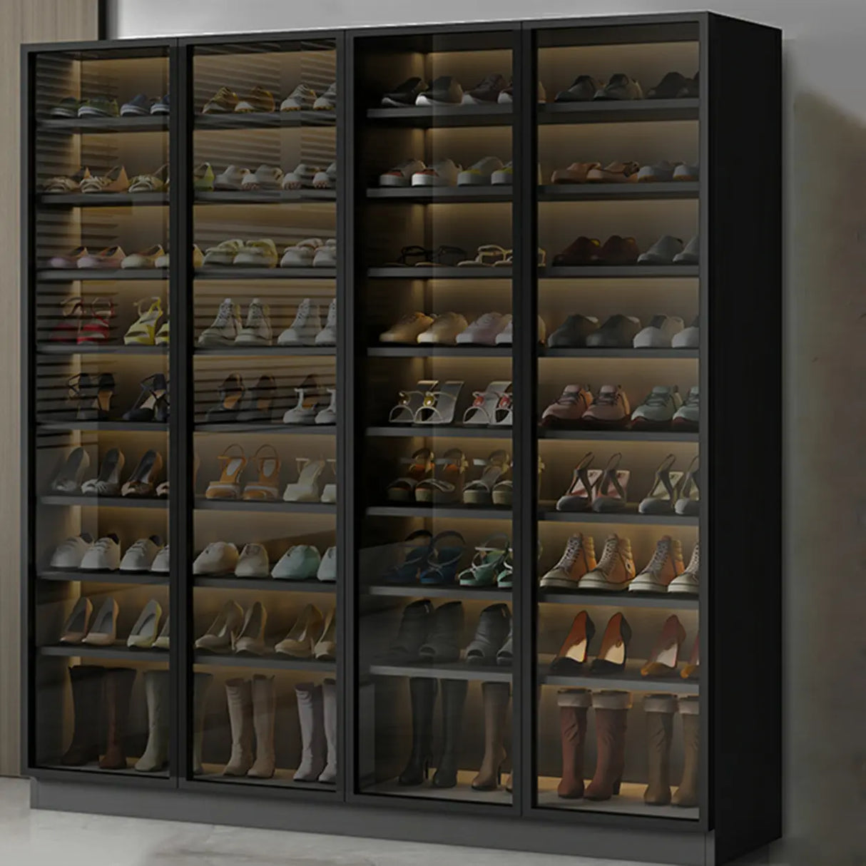 Adjustable Shelves Glass Door Black Large Shoe Cabinet Image - 3