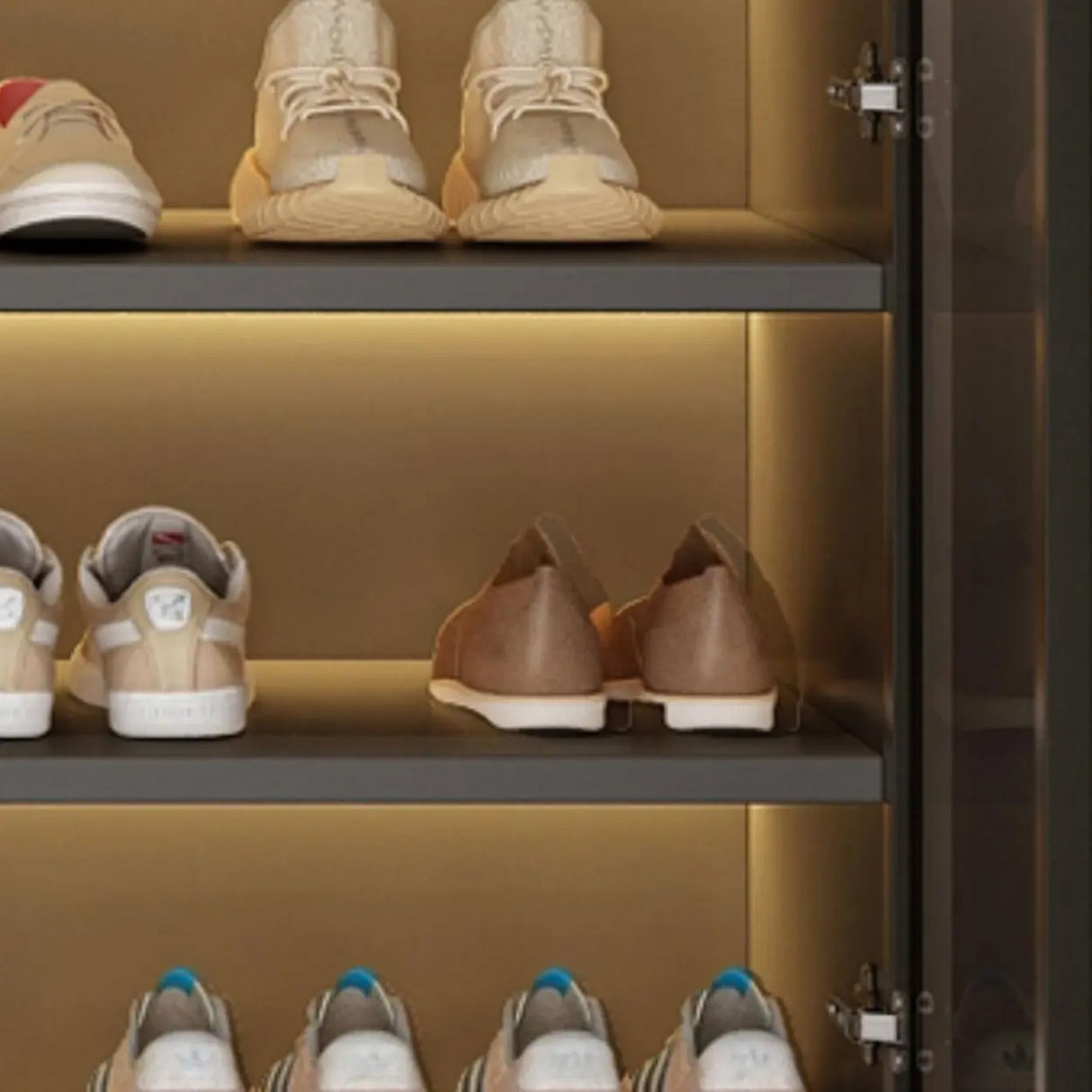 Adjustable Shelves Glass Entryway White LED Shoe Cabinet Image - 14