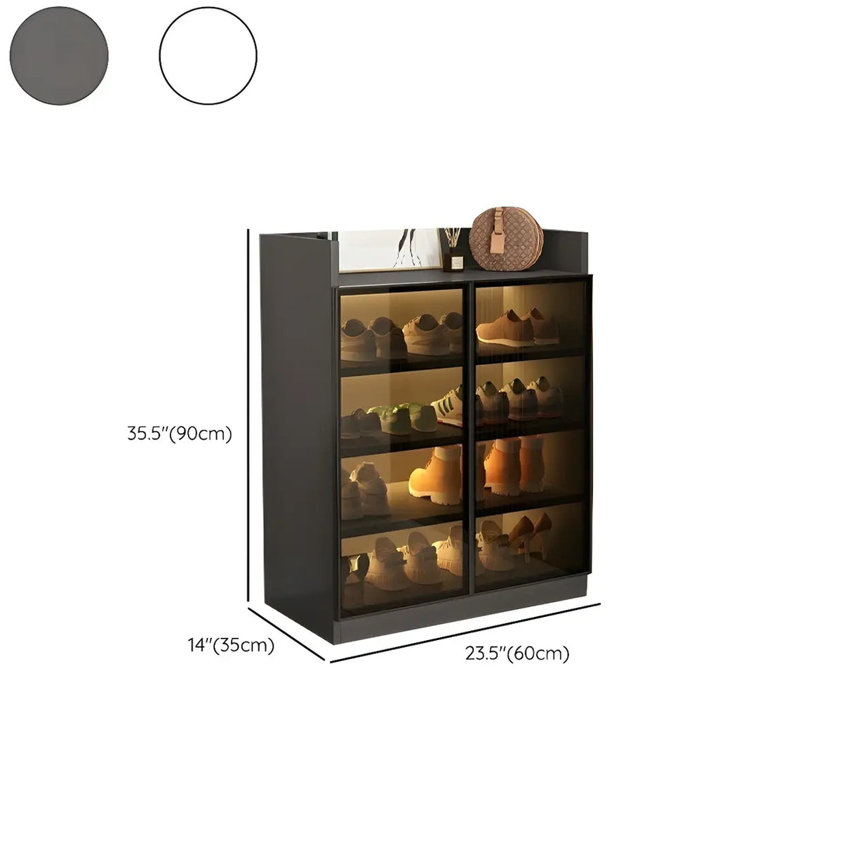 Adjustable Shelves Glass Entryway White LED Shoe Cabinet