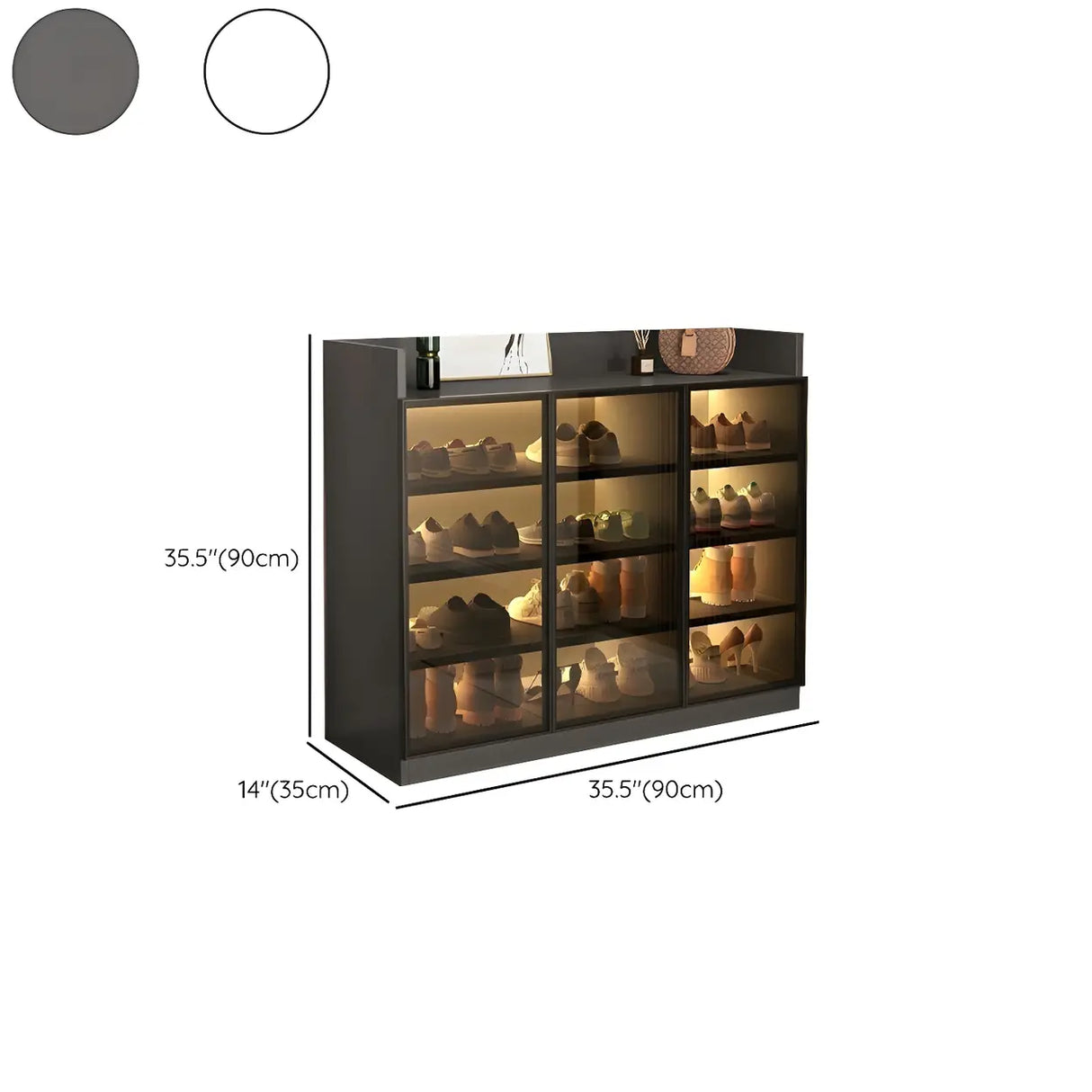 Adjustable Shelves Glass Entryway White LED Shoe Cabinet Image - 22