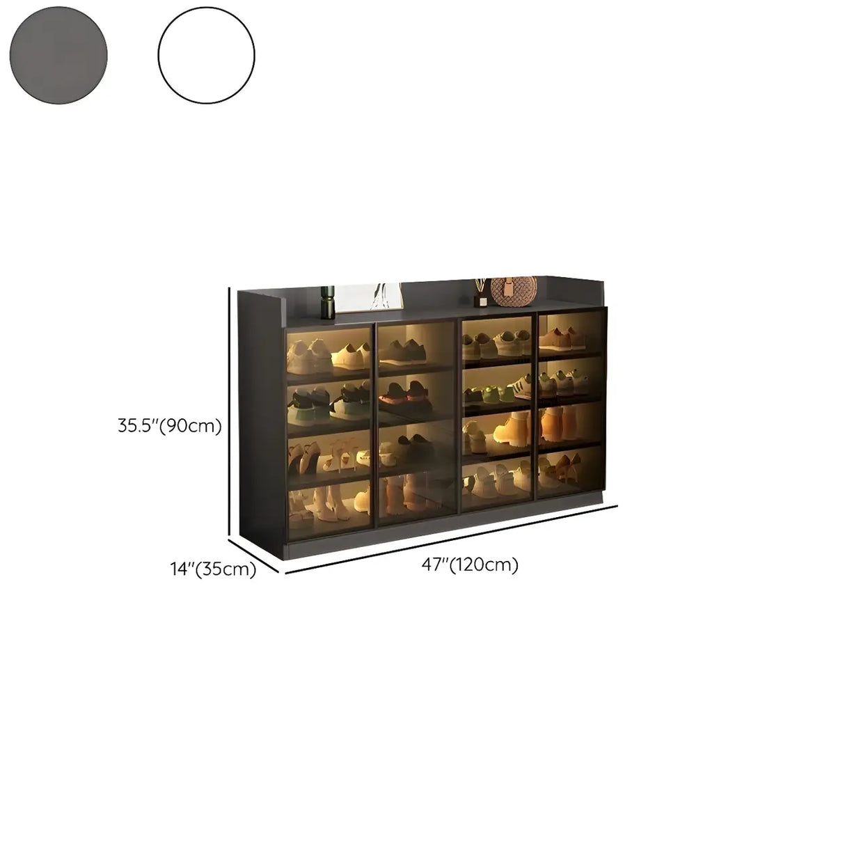 Adjustable Shelves Glass Entryway White LED Shoe Cabinet Image - 23