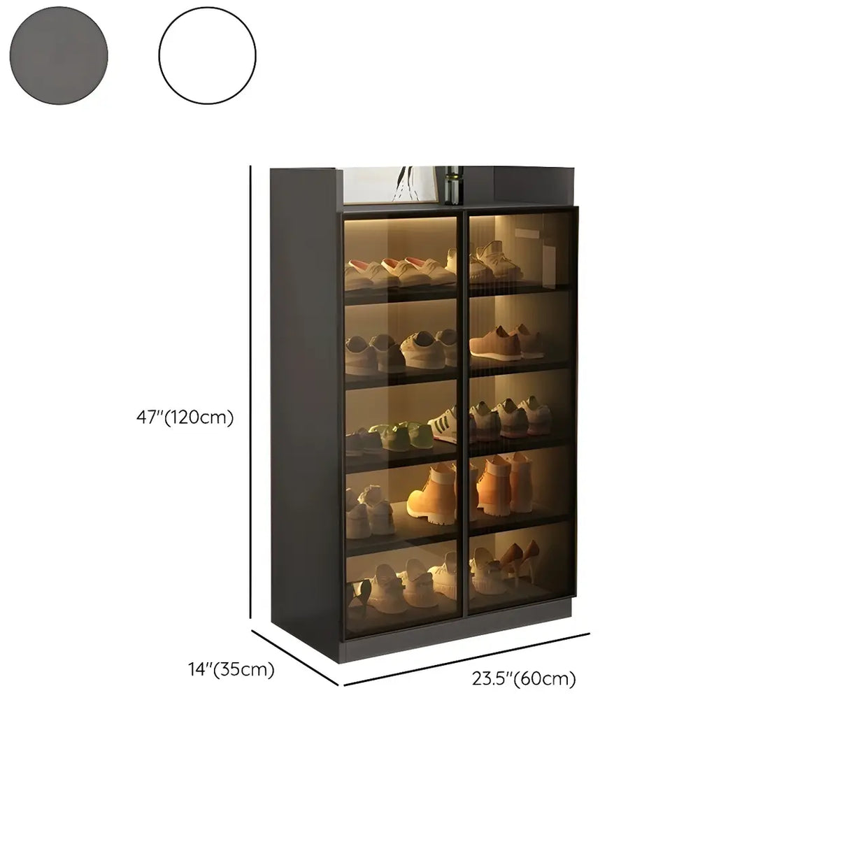 Adjustable Shelves Glass Entryway White LED Shoe Cabinet Image - 24