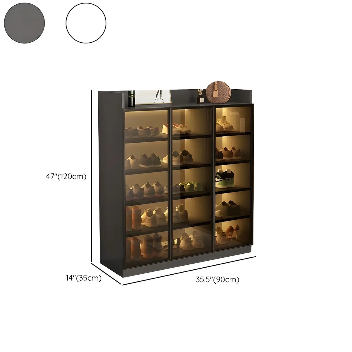 Adjustable Shelves Glass Entryway White LED Shoe Cabinet Image - 25