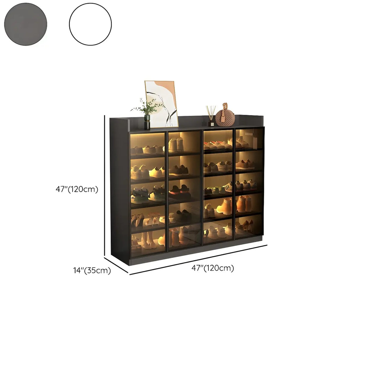 Adjustable Shelves Glass Entryway White LED Shoe Cabinet Image - 26