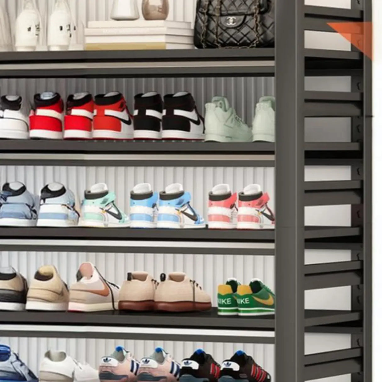 Adjustable Shelves Metal Hallway Black Shoe Rack Storage Image - 12