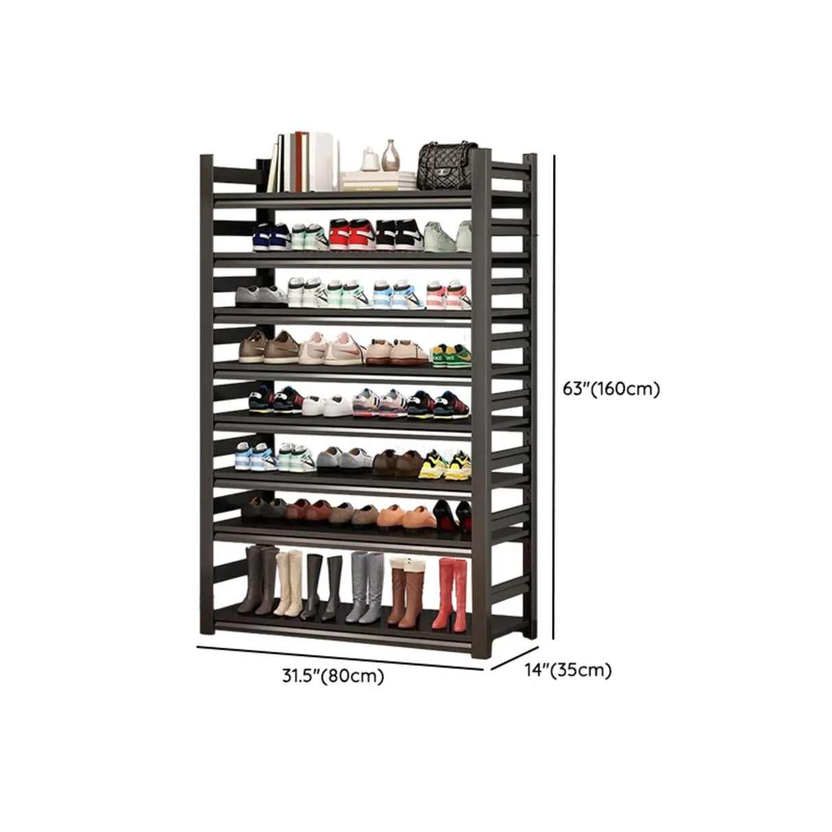 Adjustable Shelves Metal Hallway Black Shoe Rack Storage Image - 16
