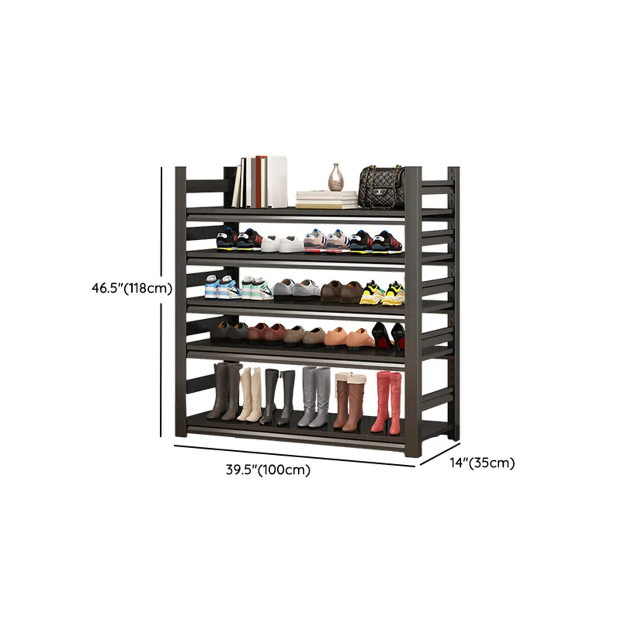 Adjustable Shelves Metal Hallway Black Shoe Rack Storage Image - 17