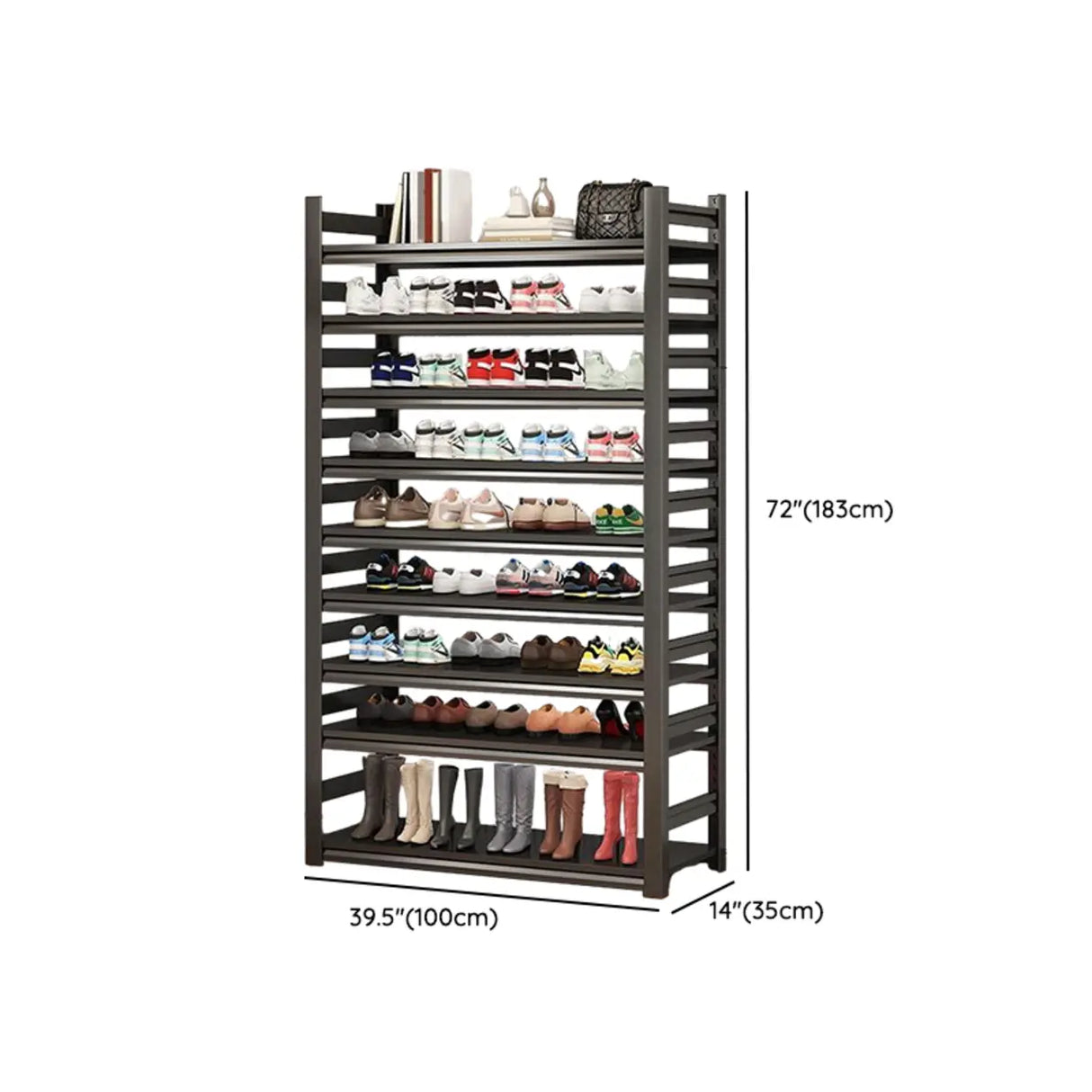 Adjustable Shelves Metal Hallway Black Shoe Rack Storage Image - 18