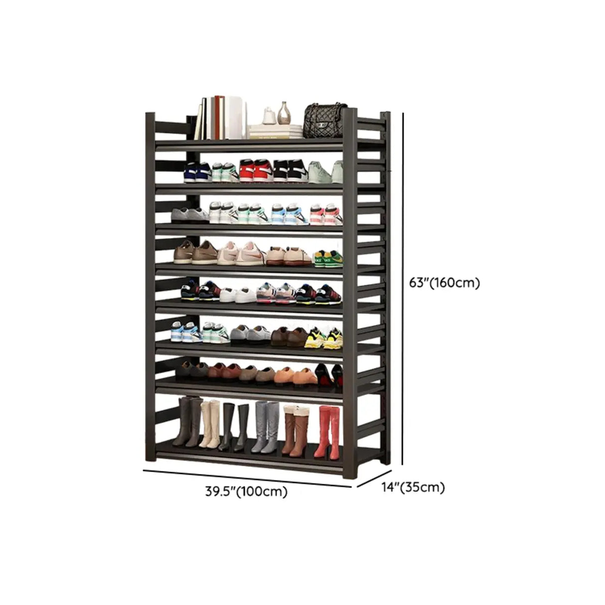 Adjustable Shelves Metal Hallway Black Shoe Rack Storage Image - 21
