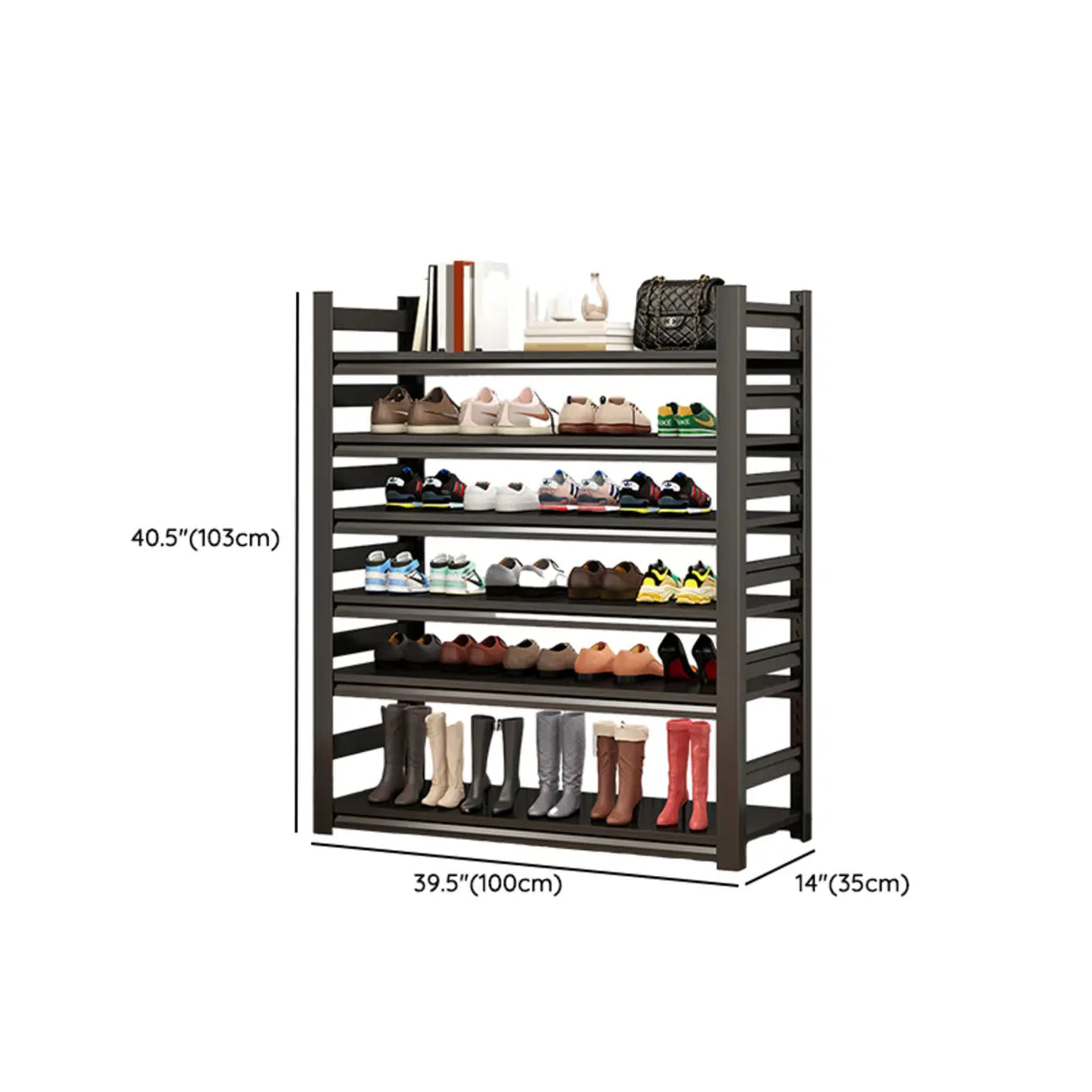 Adjustable Shelves Metal Hallway Black Shoe Rack Storage Image - 23