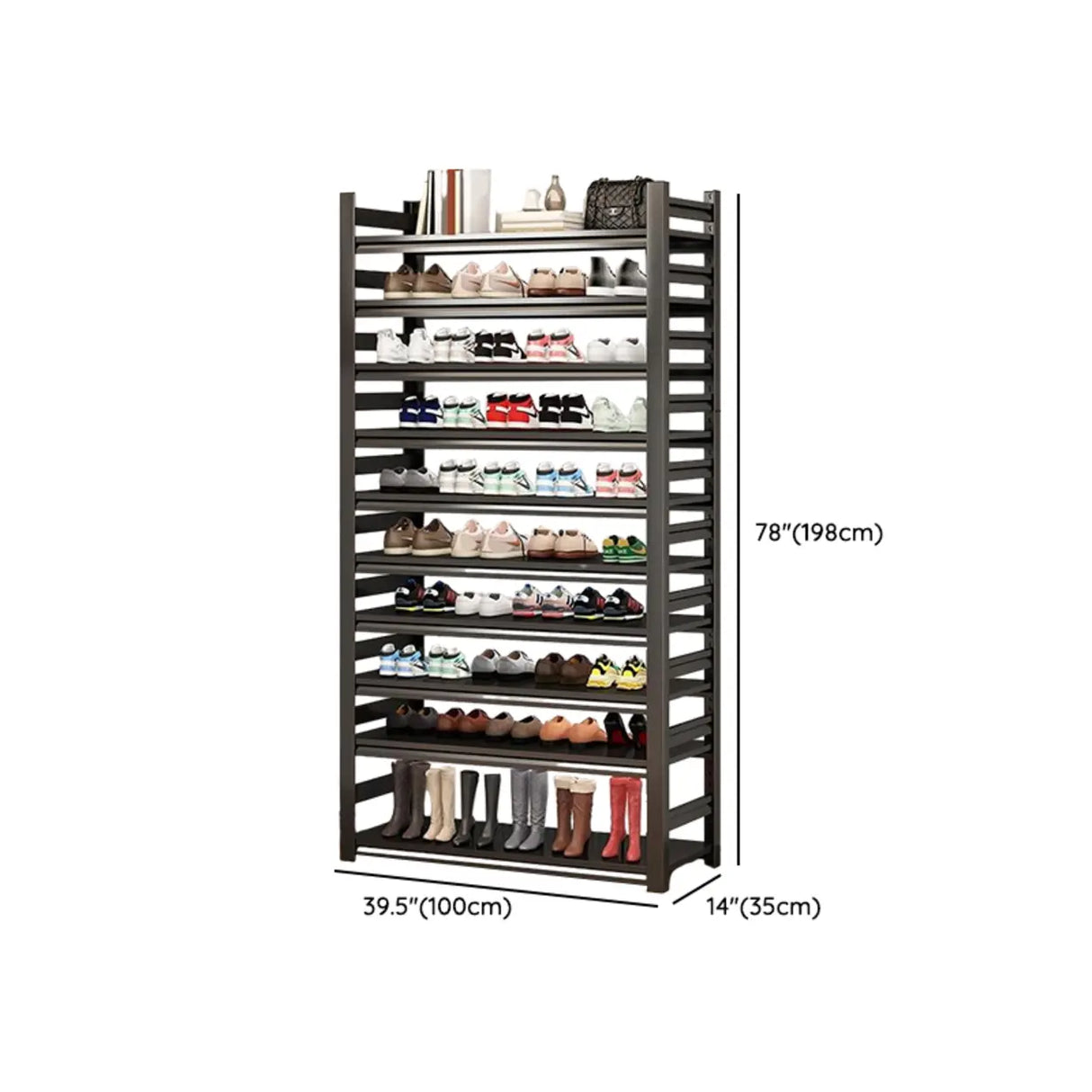 Adjustable Shelves Metal Hallway Black Shoe Rack Storage Image - 29