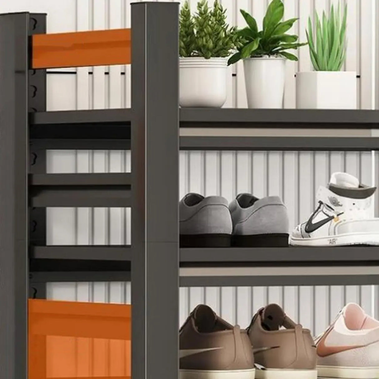 Adjustable Shelves Metal Hallway Black Shoe Rack Storage Image - 4