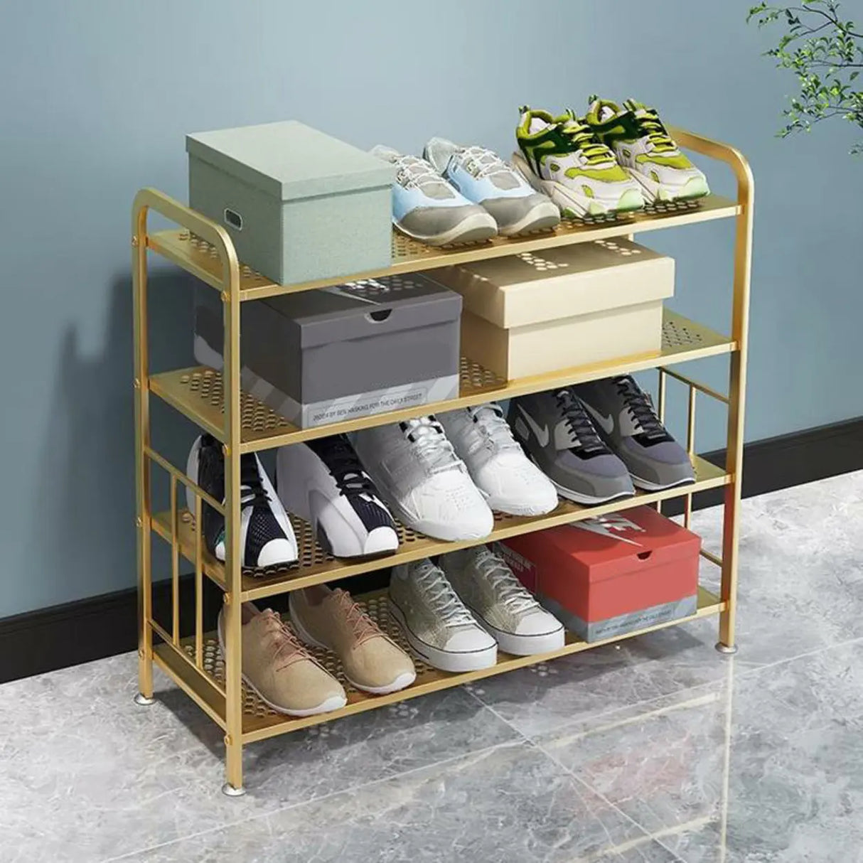 Adjustable Shelves Metal Hallway Gold Multi-tier Shoe Rack Image - 1