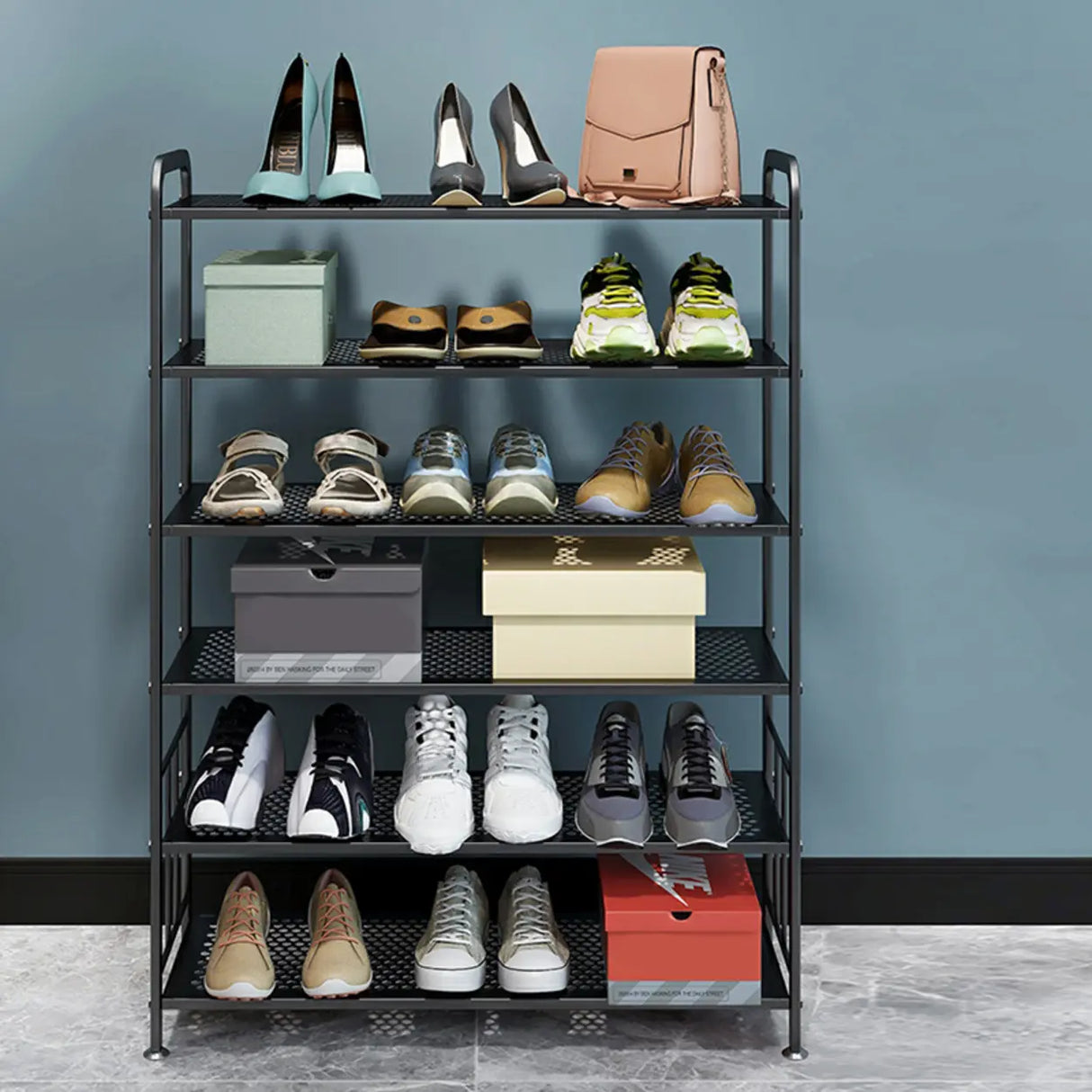 Adjustable Shelves Metal Hallway Gold Multi-tier Shoe Rack Image - 30