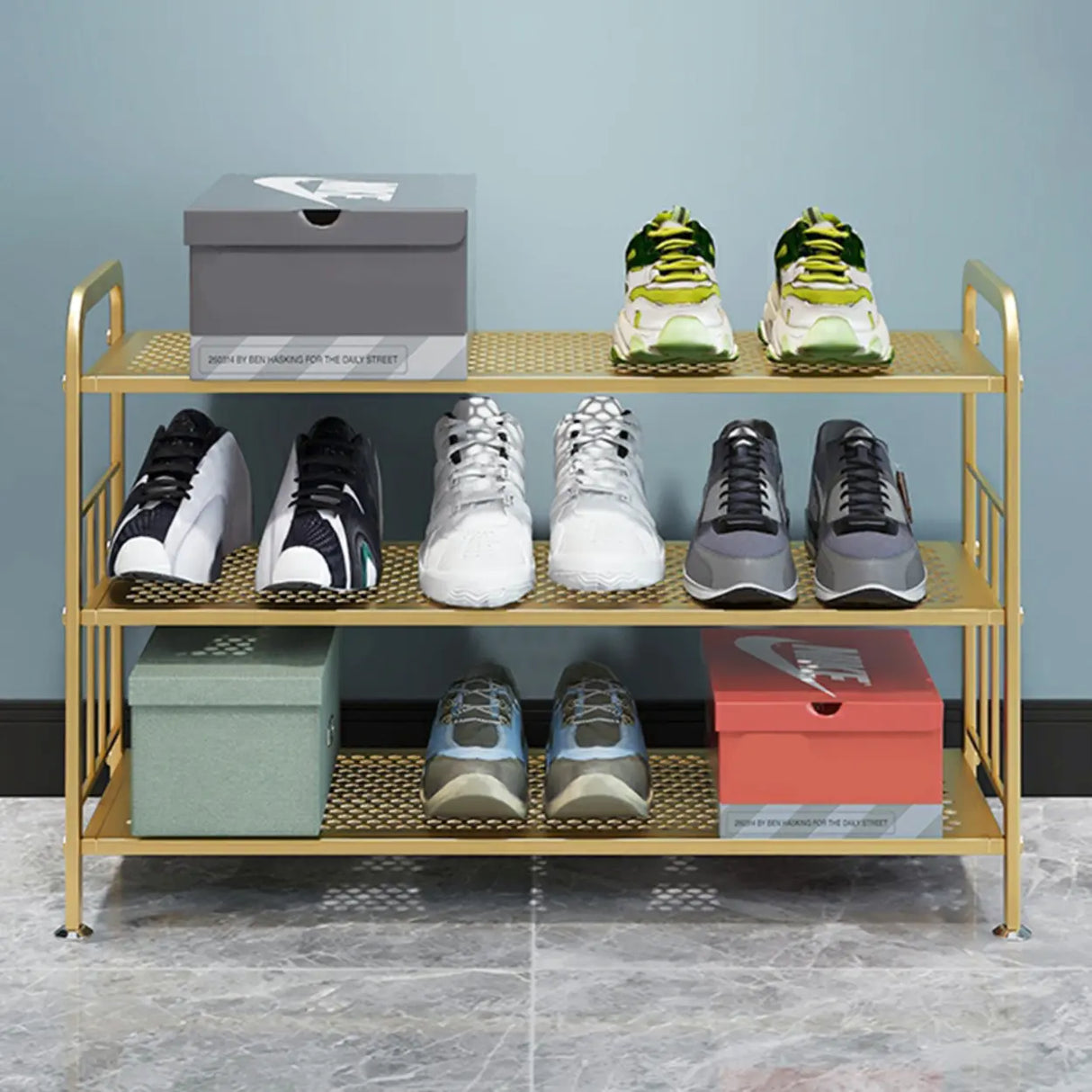 Adjustable Shelves Metal Hallway Gold Multi-tier Shoe Rack Image - 31