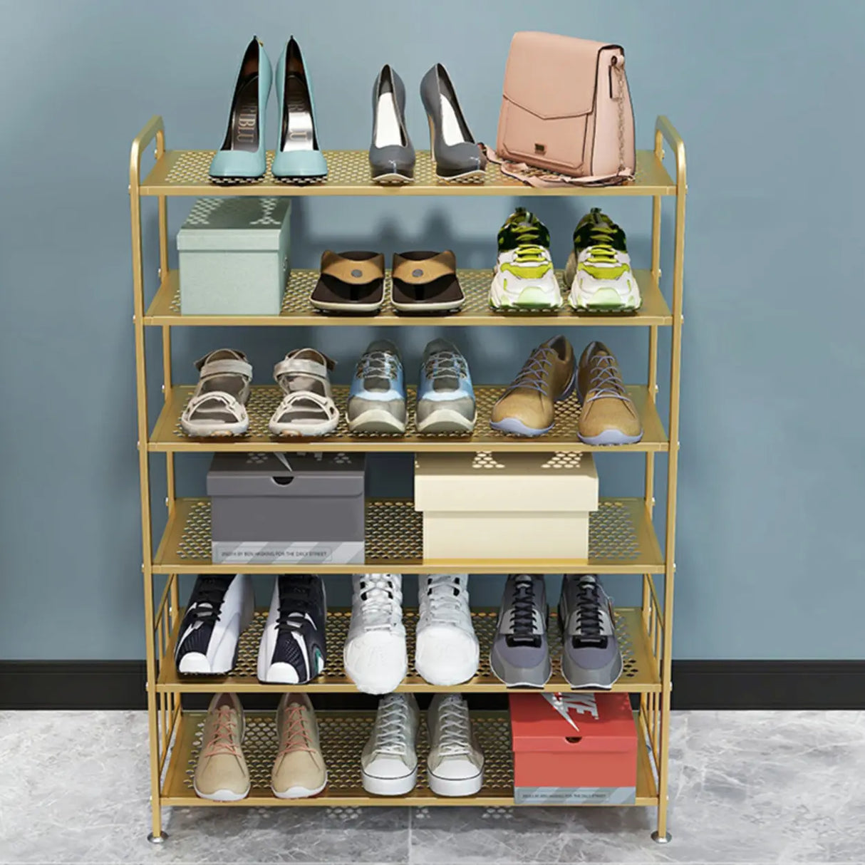 Adjustable Shelves Metal Hallway Gold Multi-tier Shoe Rack Image - 33