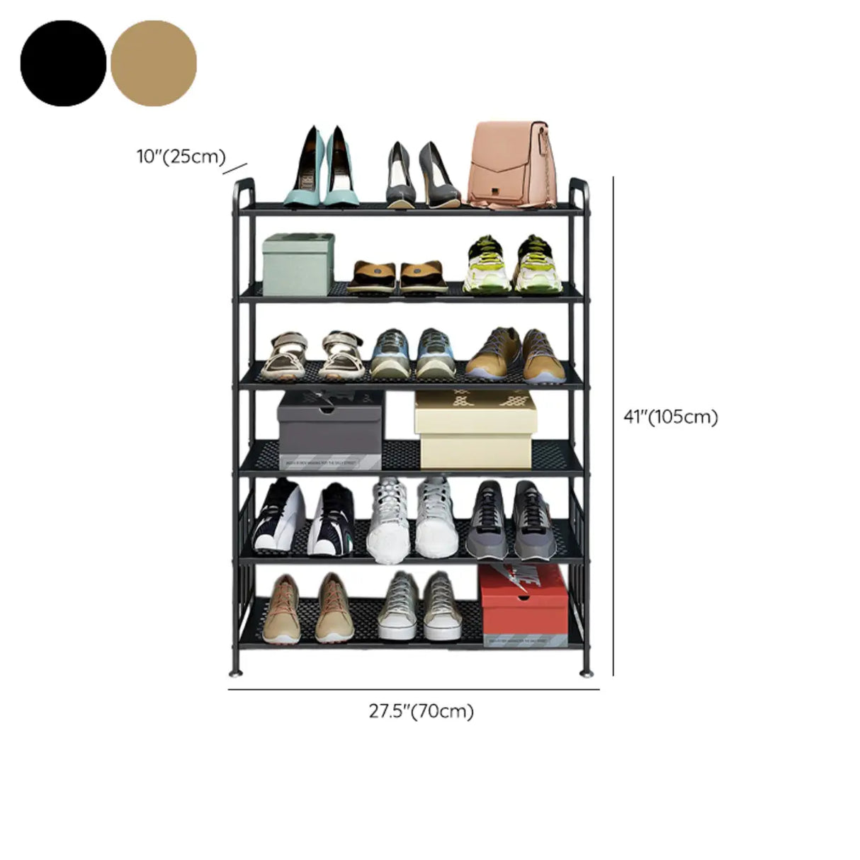 Adjustable Shelves Metal Hallway Gold Multi-tier Shoe Rack Image - 44