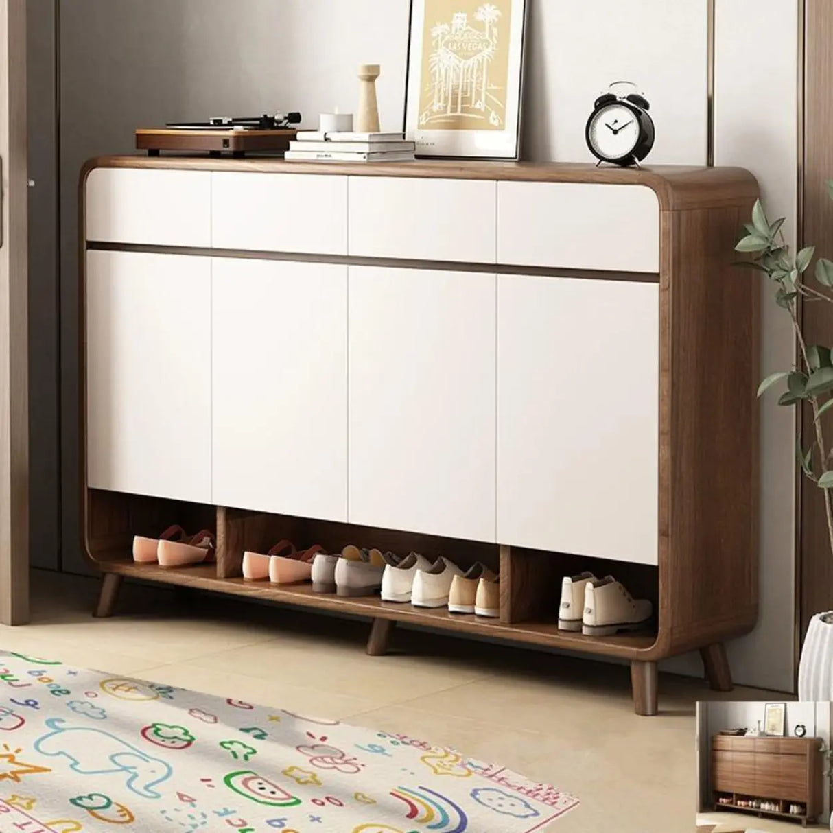 Adjustable Shelves Wood Entryway White Shoe Storage Cabinet Image - 1